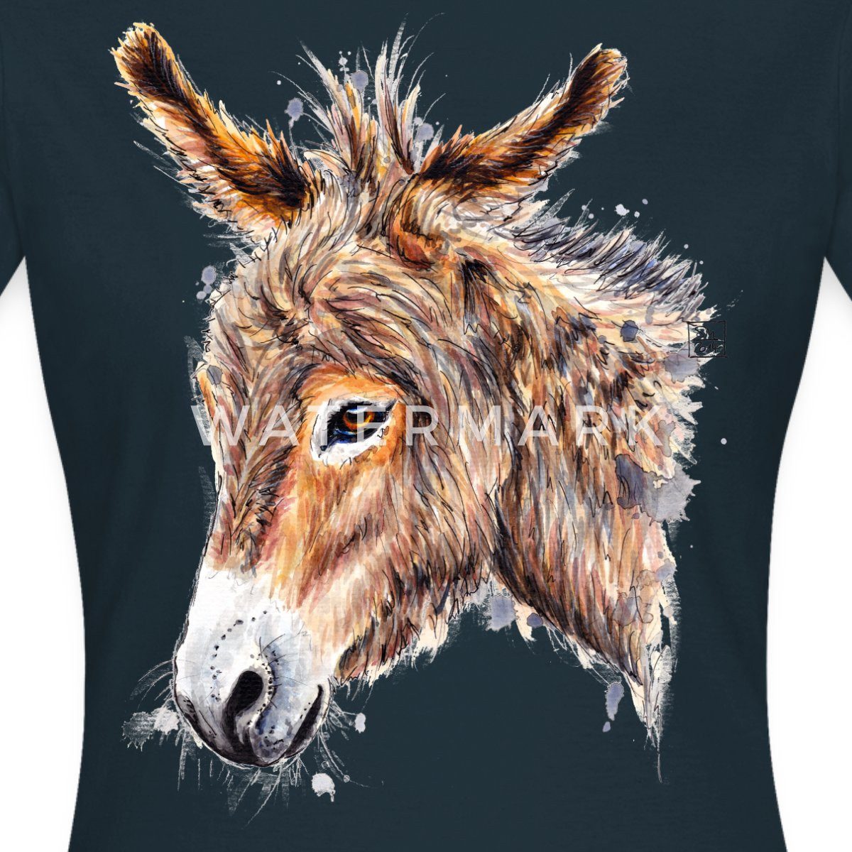 T-Shirt Esel Profil Kopf Aquarell Frauen T-Shirt