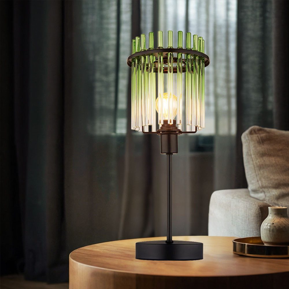 GLOBO LIGHTING LED Tischleuchte, Leuchtmittel inklusive, Warmweiß, LED Tischleuchte Glasstäbe Retro Beistellleuchte Nachttischlampe grün