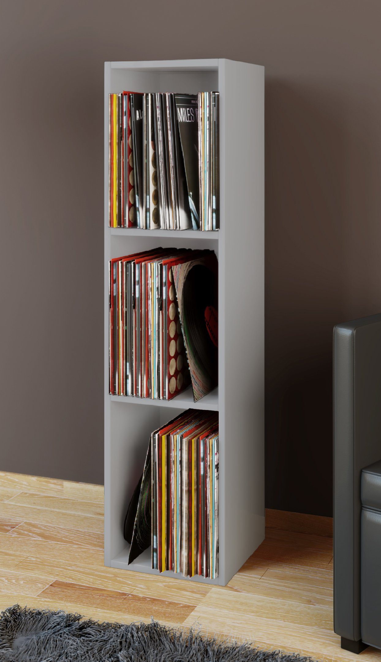 VCM Standregal Platto B. 34 x T. 30 x H. 107 cm, Holz Schallplatten Regal, BluRay Aufbewahrung, 3 Fächer, Holzwerkstoff – Bild 3 von 5