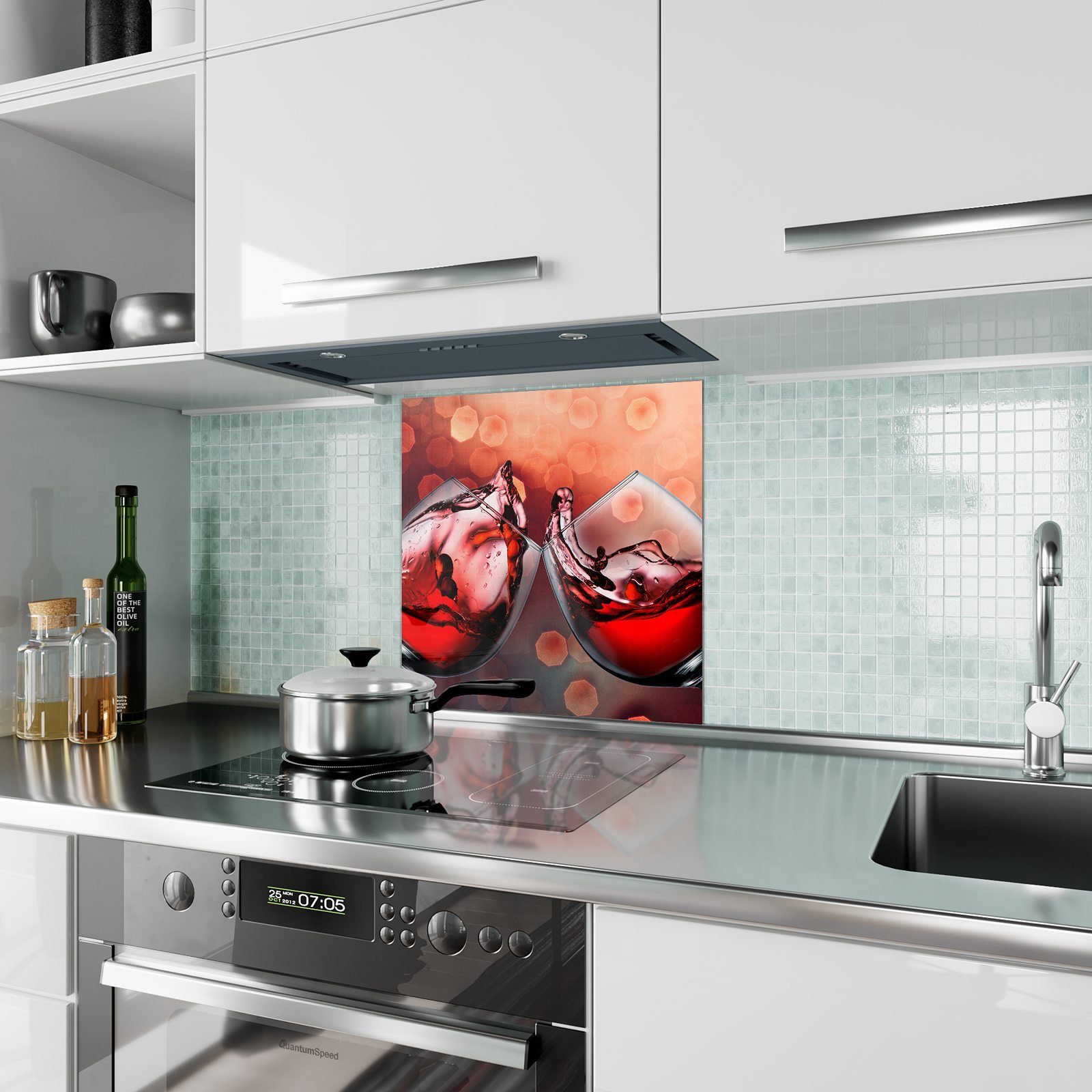 Primedeco Küchenrückwand Küchenrückwand Spritzschutz Glas mit Motiv mit Rotwein Jubel