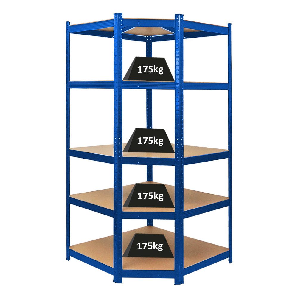 PROREGAL® Eckregal Eckregal Ragnar, HxBxT 180x70x40cm, Verzinkt, Blau, Schwarz, Grau, Rot