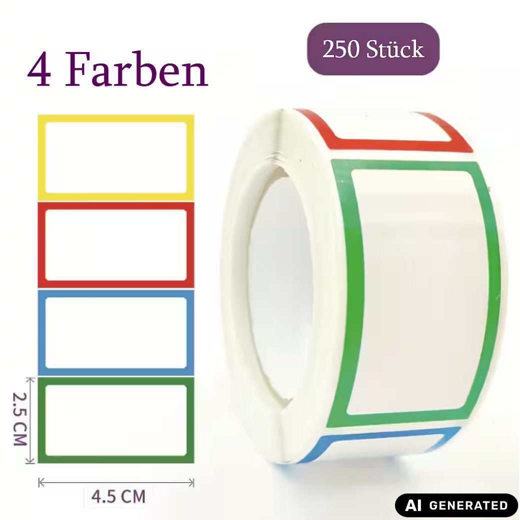 Ware aus aller Welt Aufkleber 250 bunte Aufkleber 4 Farben ideal zum Markieren Ordnen Organisieren, (250tlg)