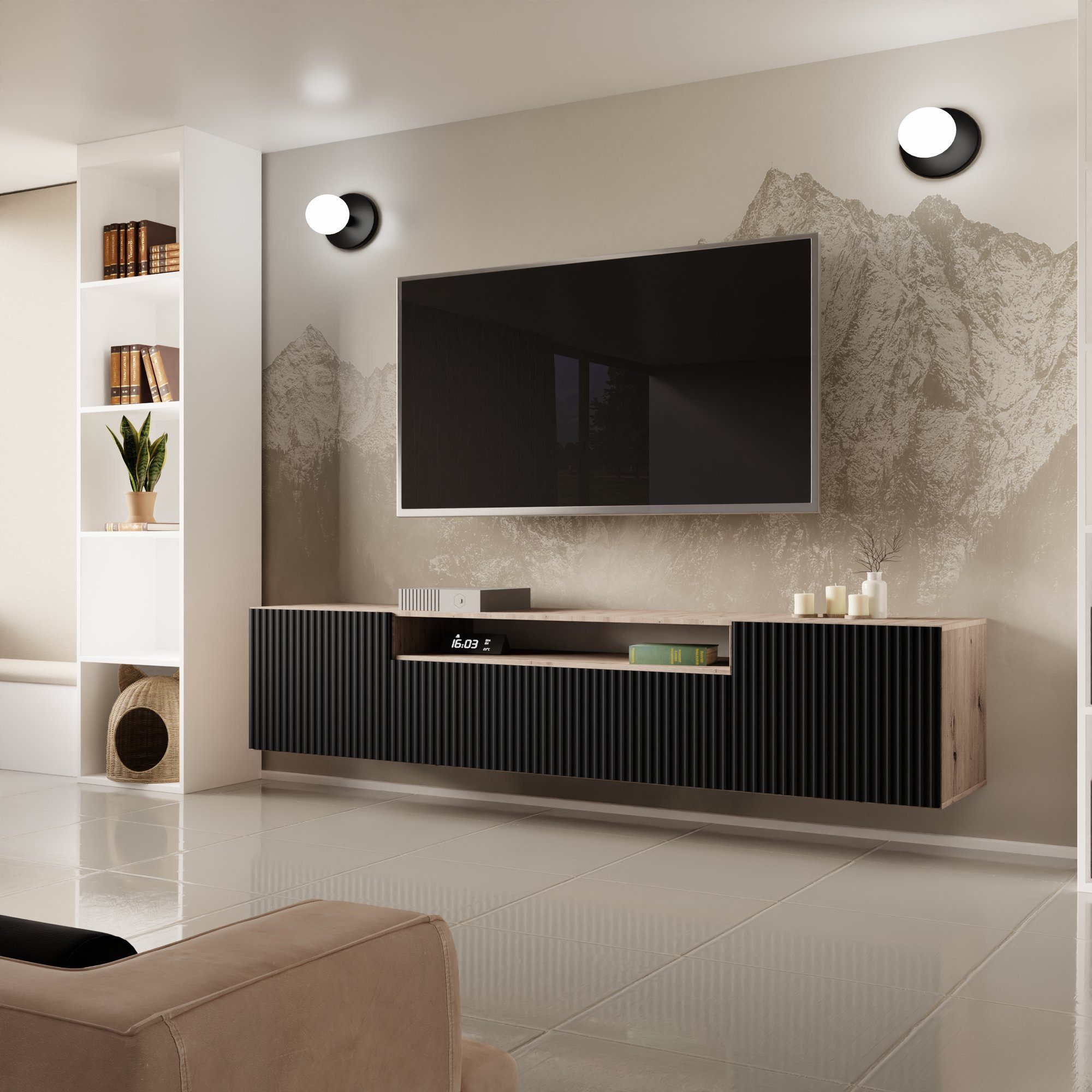 Beautysofa TV-Schrank Moderner Hängeschrank mit gefräster günstig online kaufen