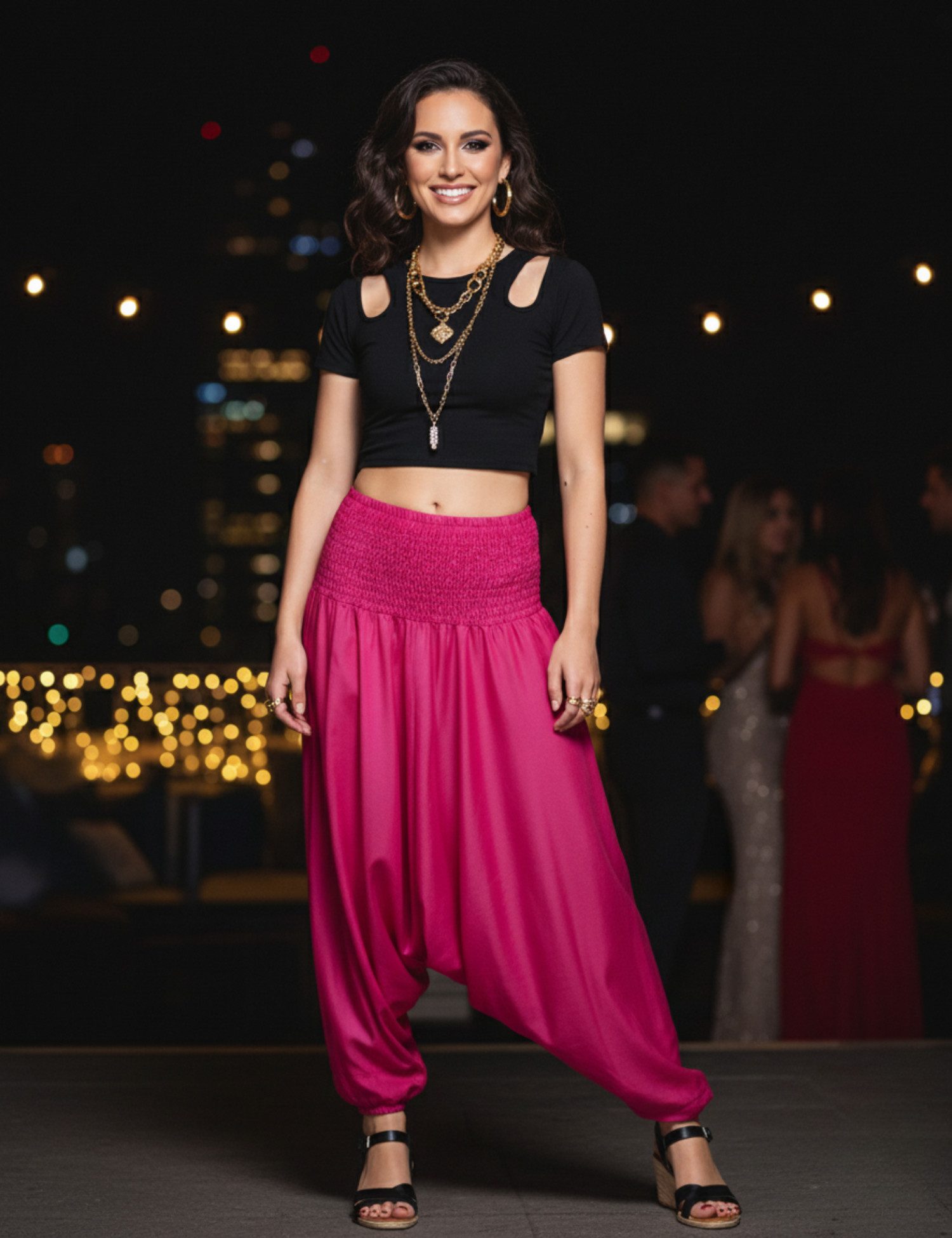 PANASIAM Haremshose Aladinhose einfarbig Haremshose aus 100% natürlicher Viskose Pumphose für Damen bequeme Freizeithose Pluderhose