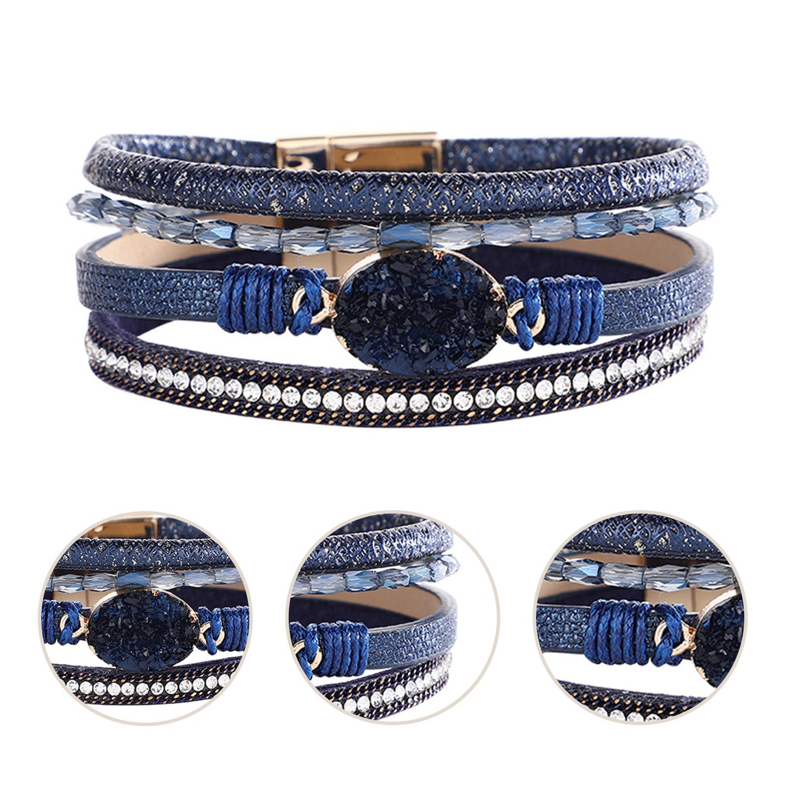 Rutaqian Armband Armband, Boho-Manschettenarmbänder, Kristallperlen-Armband Blau