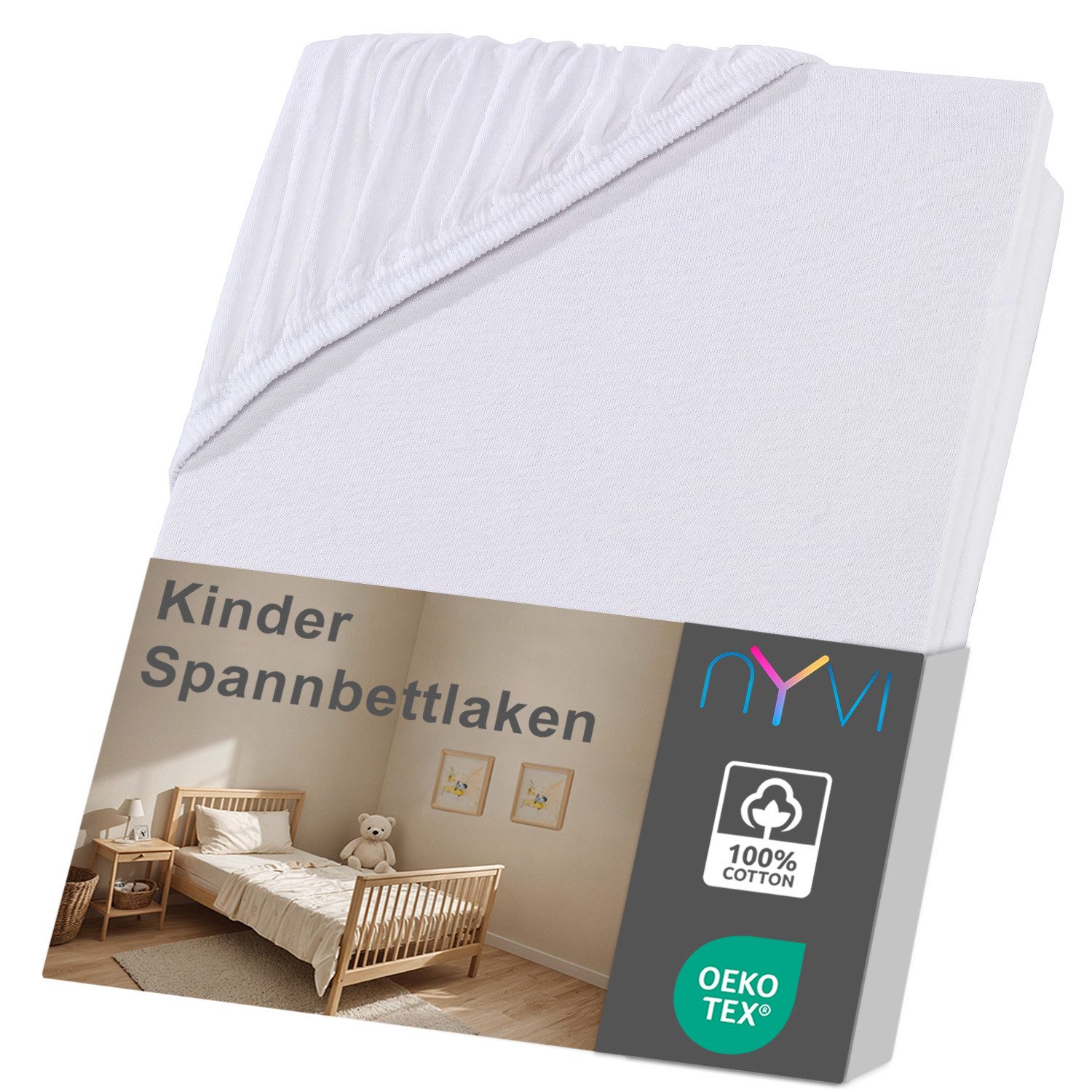 NYVI Натяжные простыни Kinder Натяжные простыни Junior für Kinderbettmatratzen bis 12cm Höhe, Jersey, Gummizug: rundum, (1 Stück), Weich & Anschmiegsam, Rundumgummizug, Bügelfrei