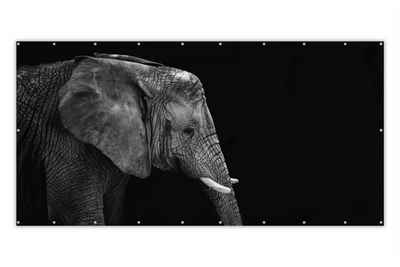 MuchoWow Balkonsichtschutz Elefant - Schwarz und weiß - Porträt - Tiere (1-St) Balkonbespannung mit Metalösen, UV-beständig, Balkonbanner