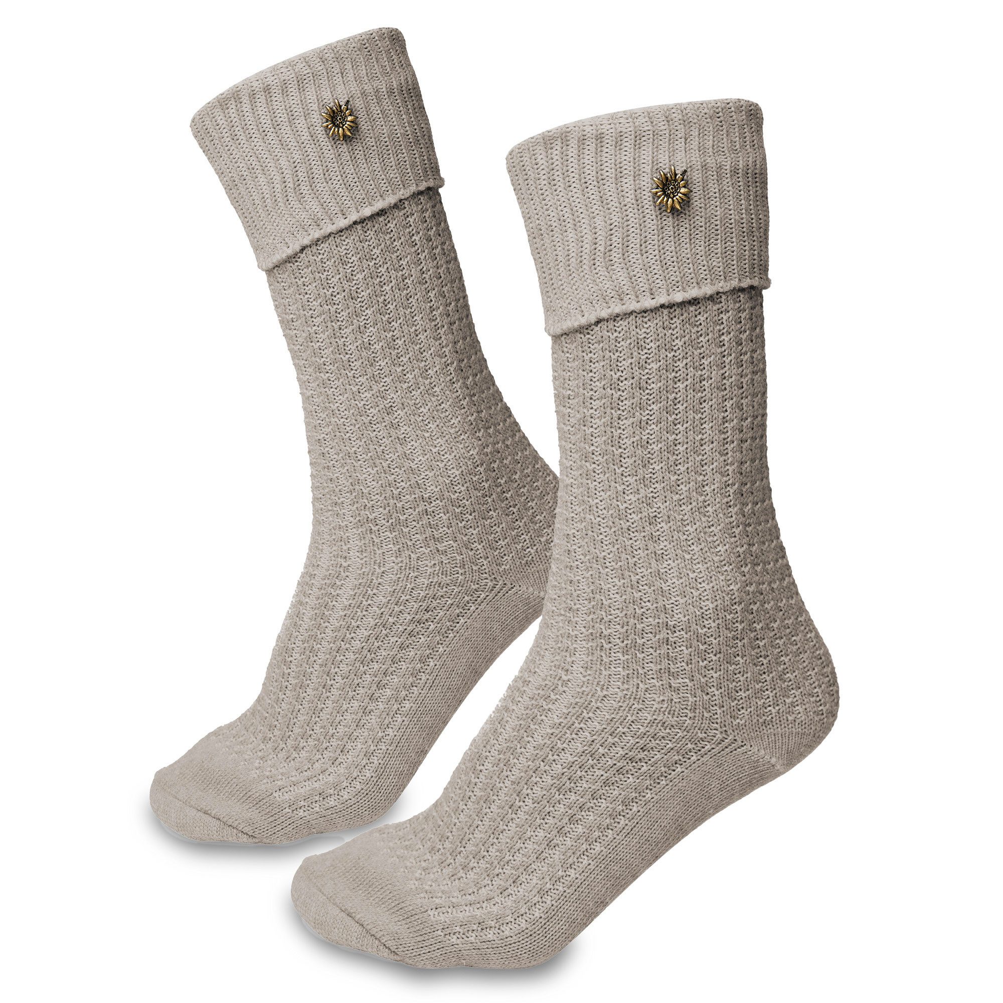 Steigenhöfer Manufaktur Trachtensocken mit Edelweißanstecker und Zopfmuster - Socken für Herren und Damen Bayerische Trachtenstrümpfe aus Baumwolle für dein Oktoberfest Outfit