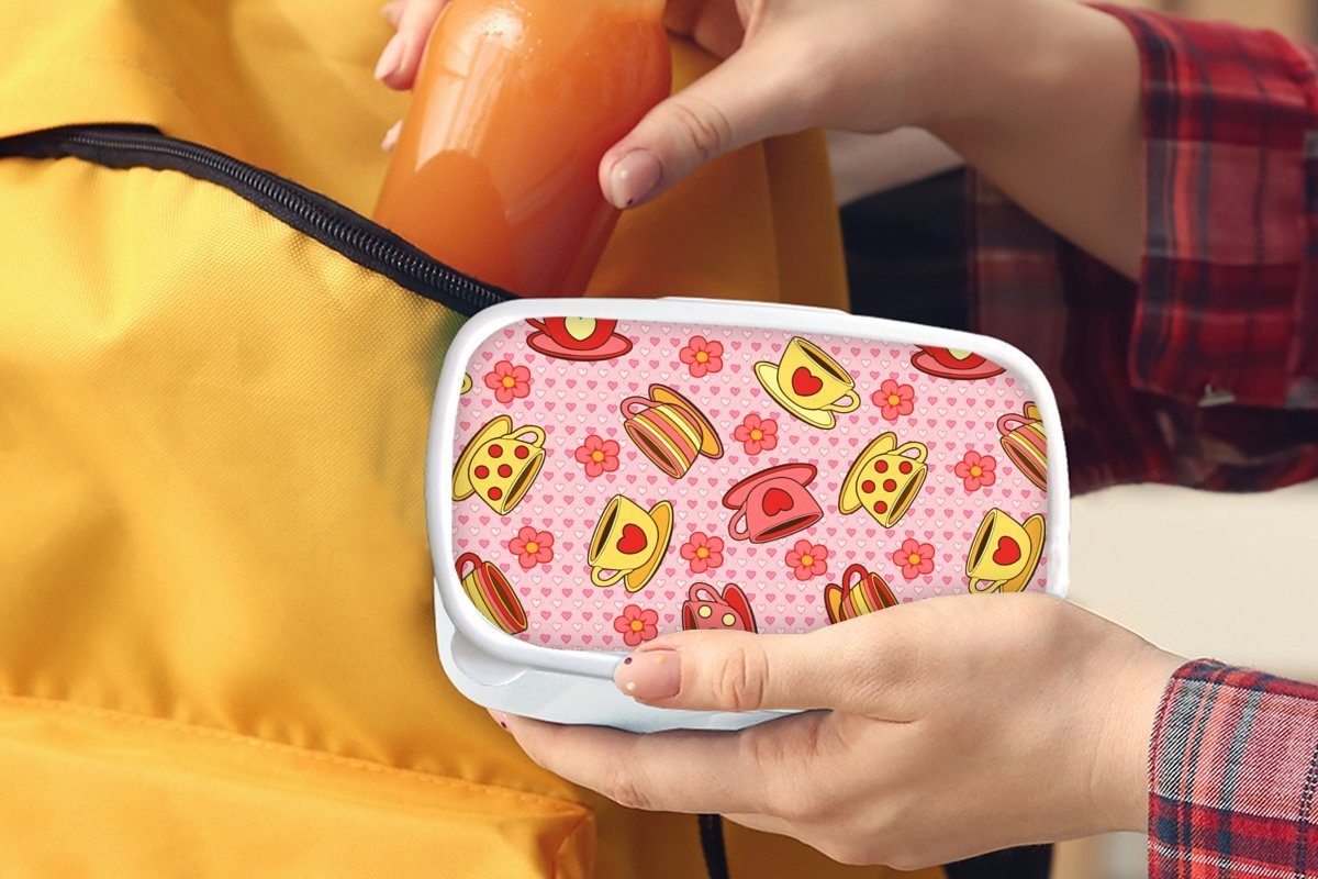 Brotbox für Kinder für und Brotdose, Kunststoff, Mädchen Valentinsgeschenk Dame Muster, Tee - Jungs Erwachsene, Lunchbox - und weiß MuchoWow (2-tlg),