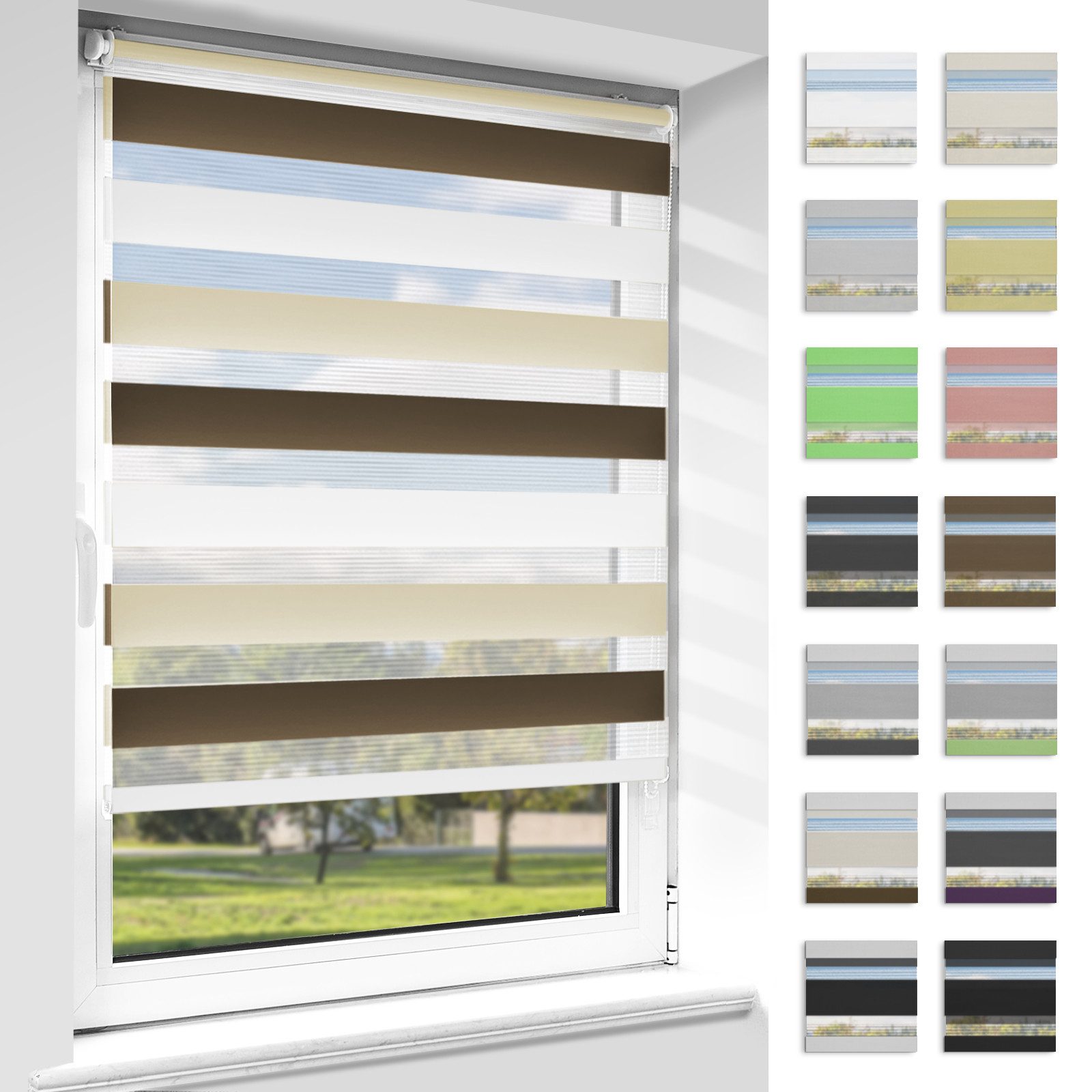 Doppelrollo Klemmfix ohne Bohren, Vkele, 230cm,freihängend Klemmträger, Klemmfix, rollos Blickdicht für Fenster und Tür