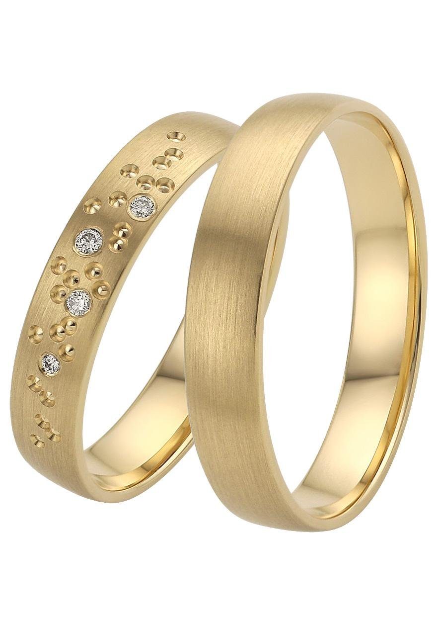 Firetti Trauring Schmuck Geschenk ohne Hochzeit in Made Ehering mit Brillanten/Diamanten gelbgoldfarben Germany Gold 375 o. Sterne, - "LIEBE"