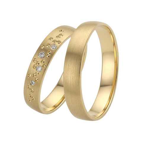 Firetti Trauring Schmuck Geschenk Gold 375 Hochzeit Ehering "LIEBE" Sterne, Made in Germany, wahlweise mit oder ohne Brillanten