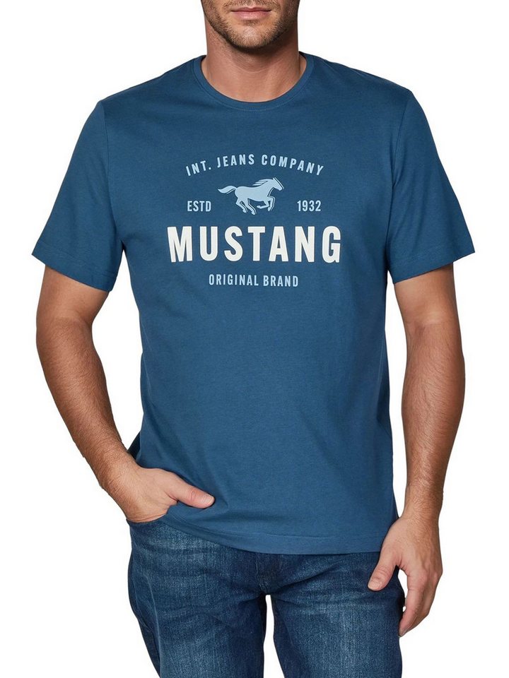 MUSTANG T-Shirt Herren Printshirt Regular Fit (1-tlg) Kurzarm Tee Shirt mit Rundhalsausschnitt aus 100% Baumwolle