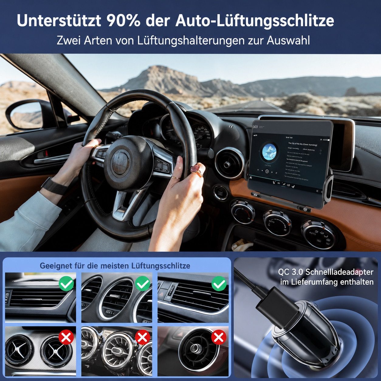 MOPUEA Smartphone-Halterung 2-in-1 Foldable Car Phone Holder & Wireless Charger, Drehbare, (15W Dual Coils Fast Charger Auto,Induktion Doppelspule Kabellose Kfz – Bild 5 von 5