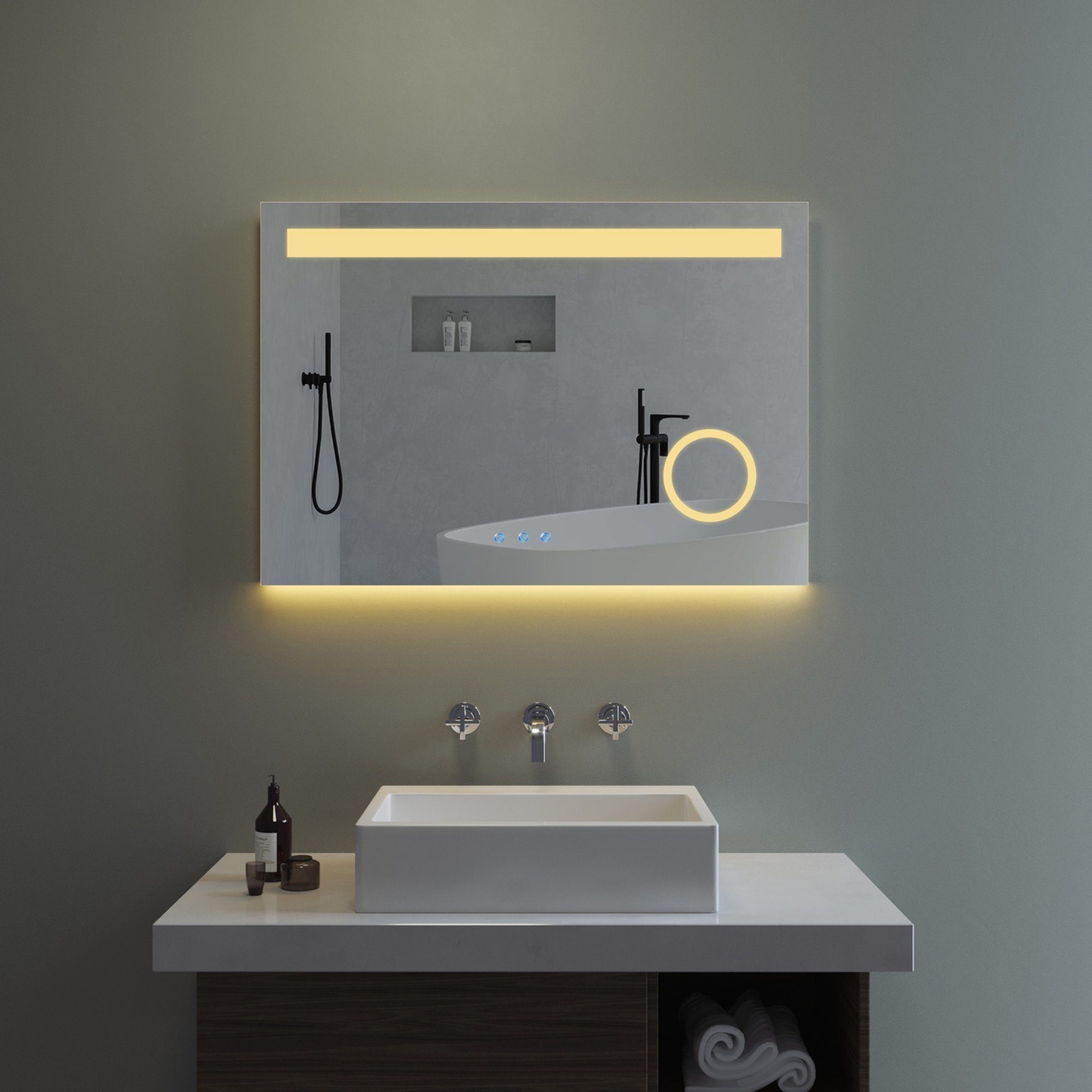 AQUALAVOS 3-Fach Vergrößerung LED Kosmetikspiegel Beleuchtung Badspiegel cm Dimmbar Touch-Schalter Badspiegel mit Wandspiegel, Kosmetikspiegel, 100x70 mit