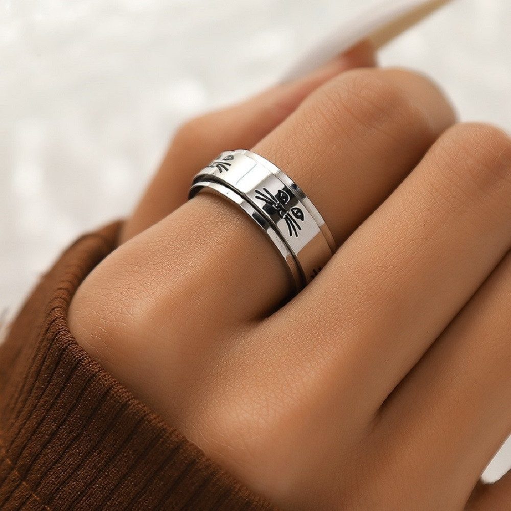 Eyecatcher Fingerring Süßer silberner Fidget Anti Stress Kätzchen Ring, Fid günstig online kaufen