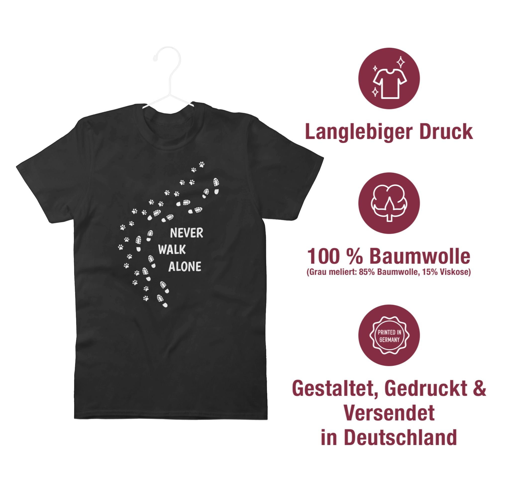 Never Schwarz T-Shirt walk Geschenk Shirtracer alone Hundebesitzer 1 für Pfotenabdrücke