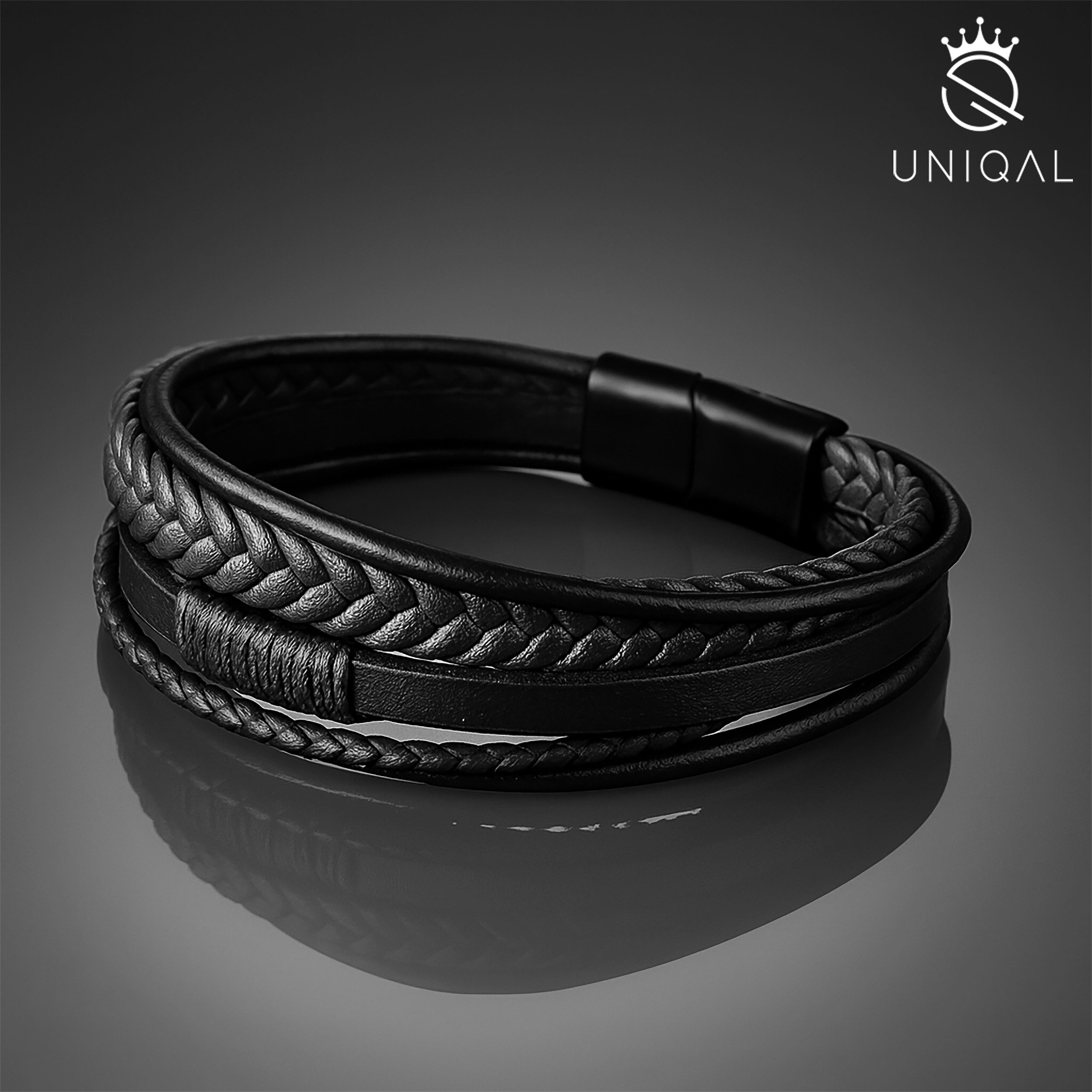 UNIQAL.de Lederarmband Unisex geflochten, Echtleder & Edelstahl, Modell Classic & Feather (Unisex,Edelstahl, Echtleder, geflochten, Casual Style, Handgefertigt)