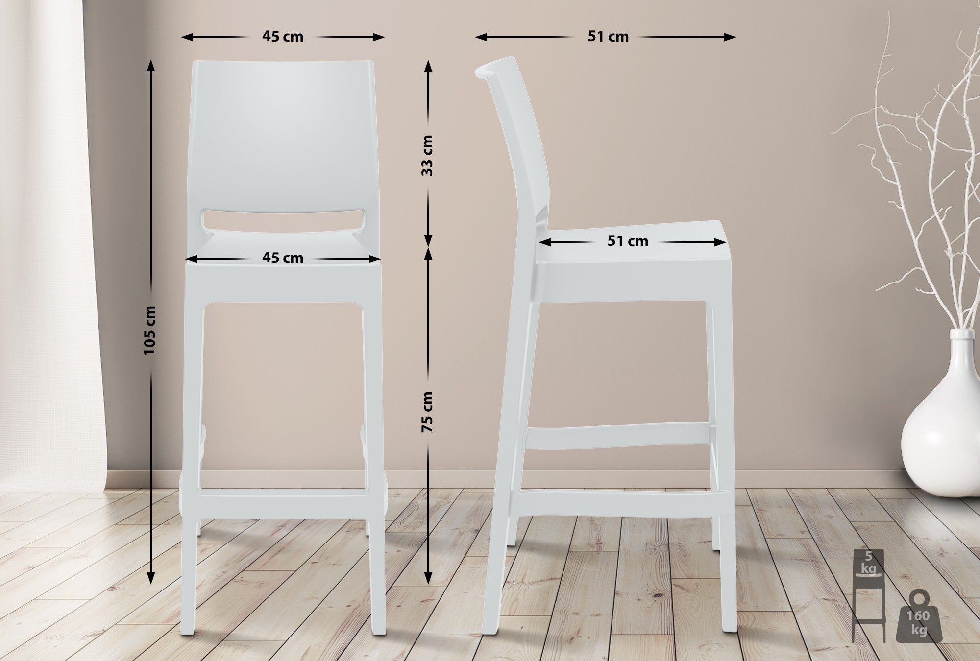 CLP Barhocker Maya (2er Set, 2 St., 2er), Kunststoff