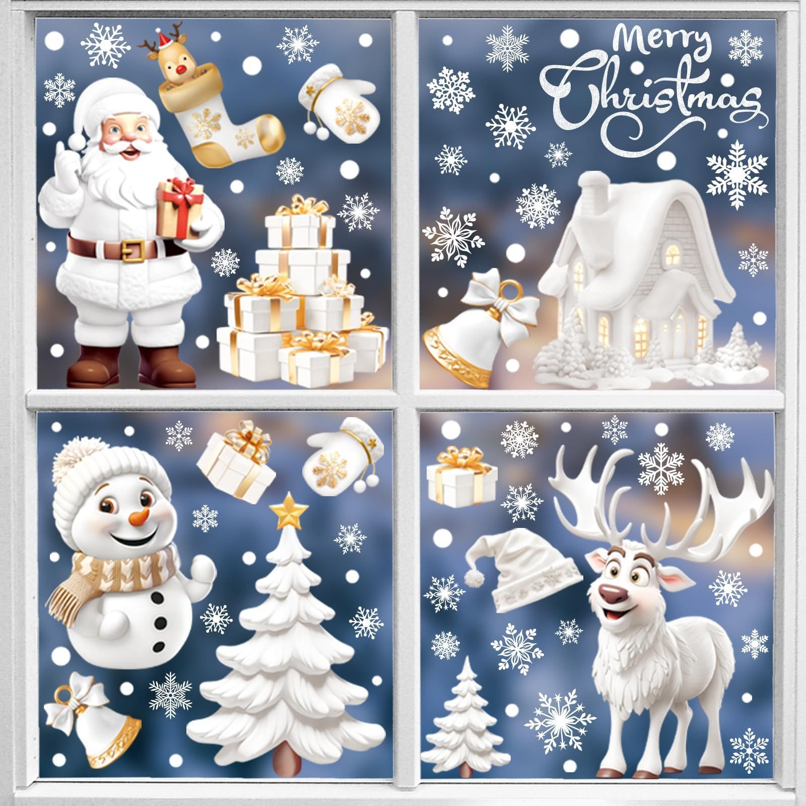 Bomiclss Aufkleber Fensterbilder Weihnachten Selbstklebend Fensterdeko, (9tlg), Wiederverwendbare Statische Weihnachtsfensterbilder – Bild 4 von 5