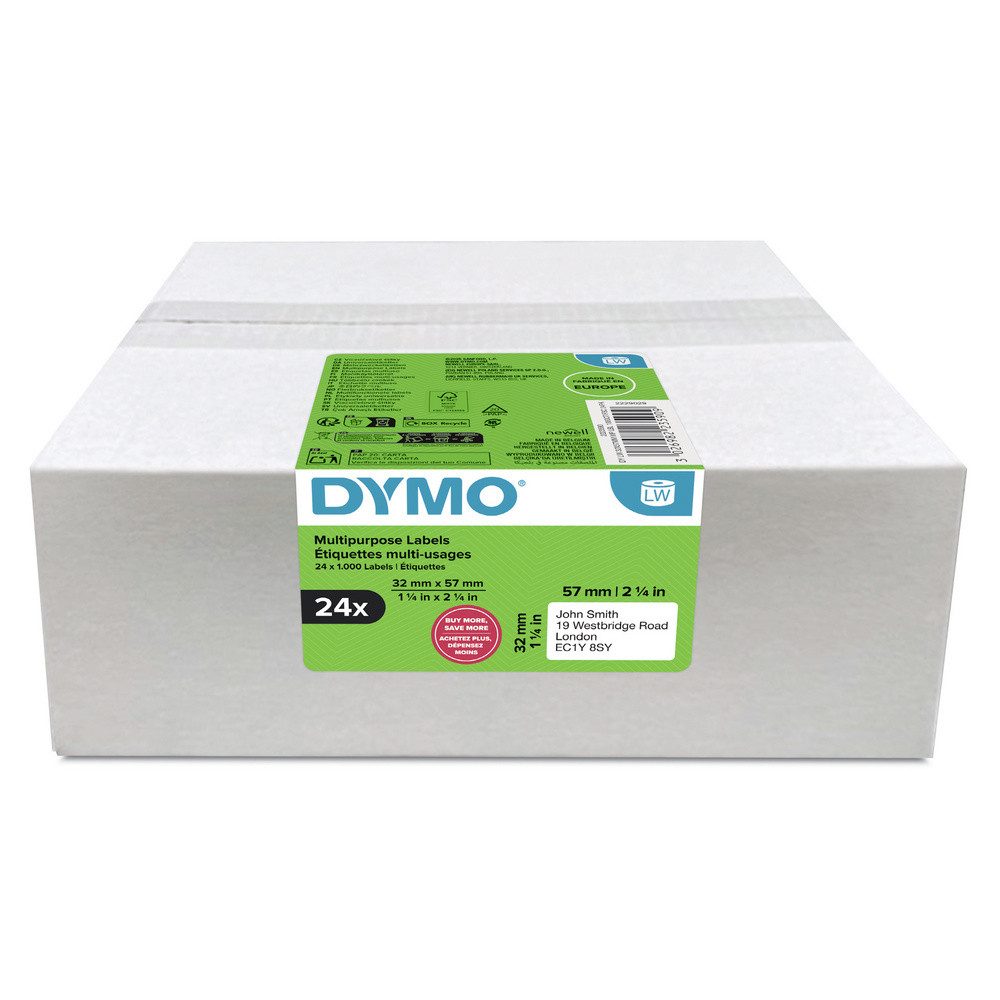 DYMO Etiketten DYMO Etiketten Rolle 57 x 32 mm Weiß 24 Rollen Wiederablösbar 2223590