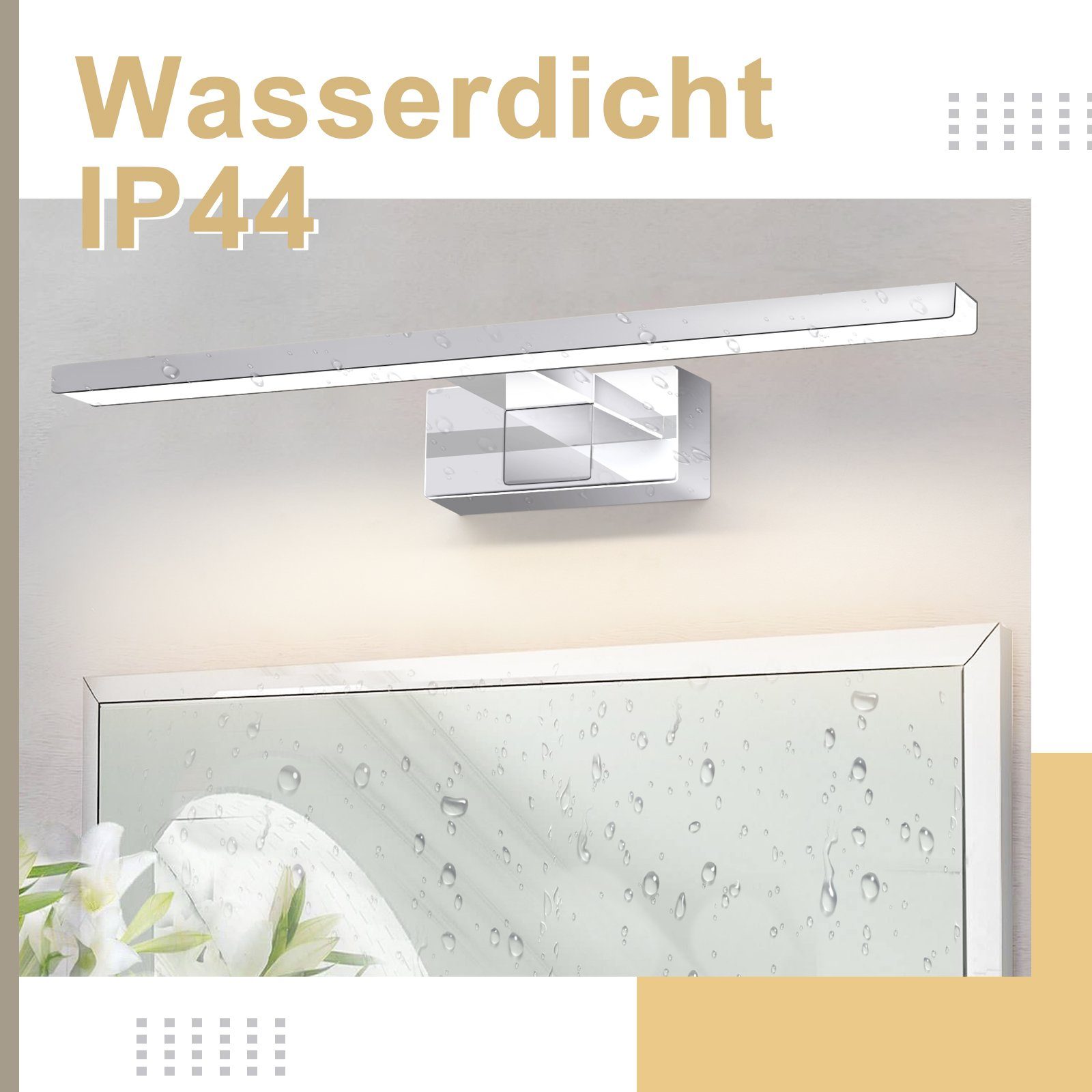 ZMH LED Spiegelleuchte Neutralweiß Spiegellampe - leuchte Chrom Modern, LED fest integriert, Neutralweiß, Modern Neutralweiß 4000K lampe Wandmontage für Keller – Bild 3 von 5