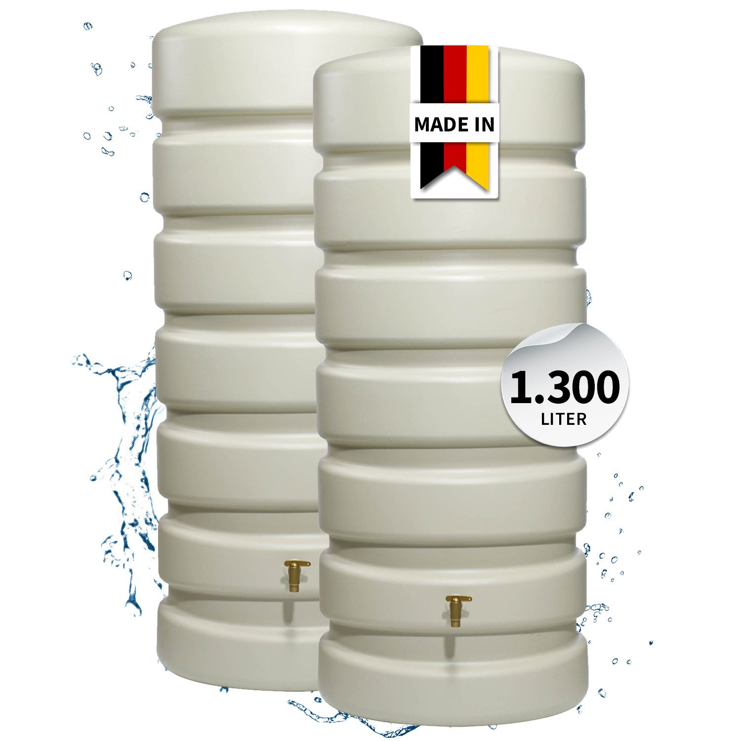 4rain Regentonne CLASSIC Wandtank-Set 1300 L sandbeige, 1300 l