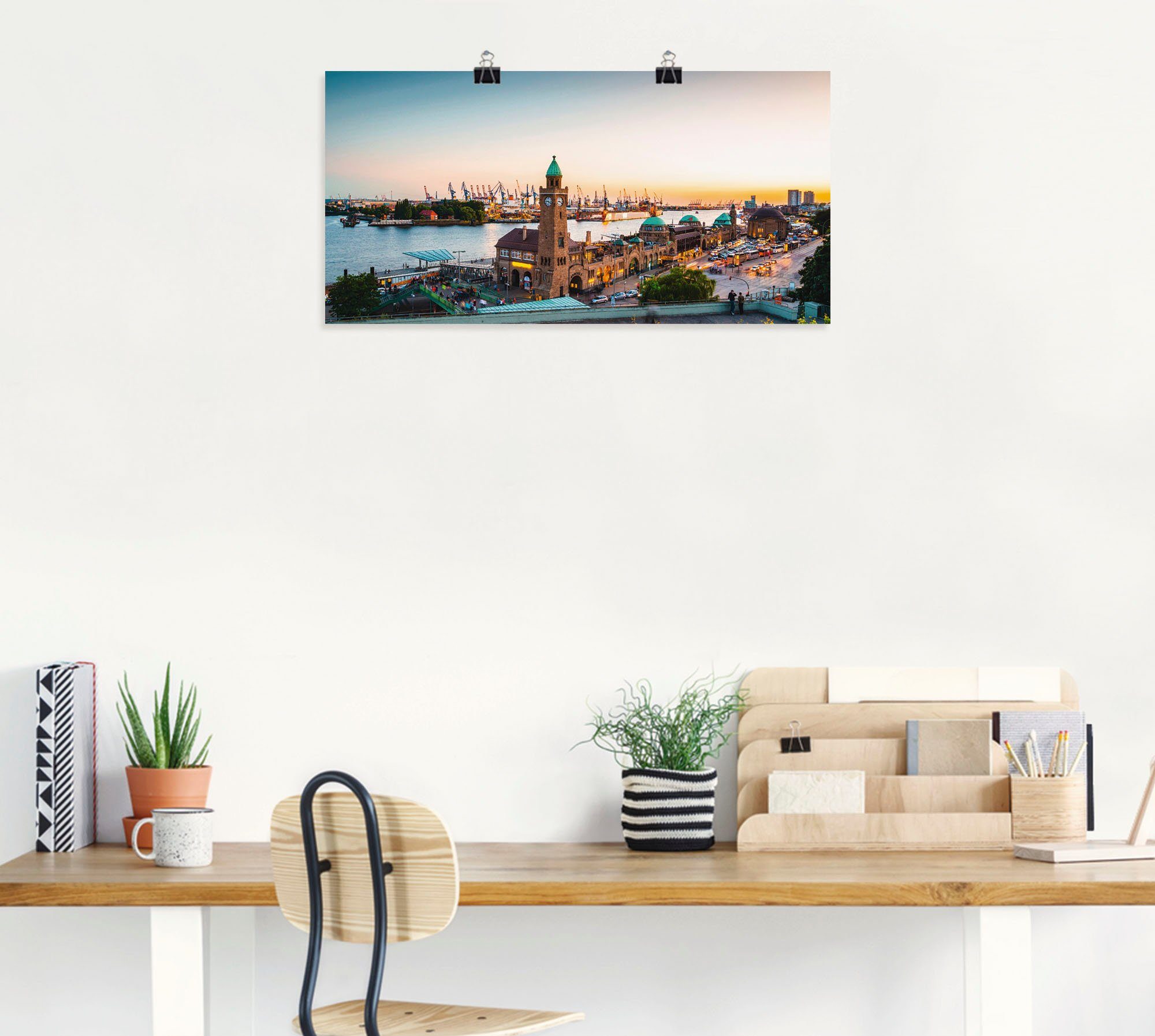 Größen Leinwandbild, (1 Wandbild als versch. in oder Poster Landungsbrücken, Wandaufkleber St), und Artland Deutschland Hamburg Hafen Alubild,