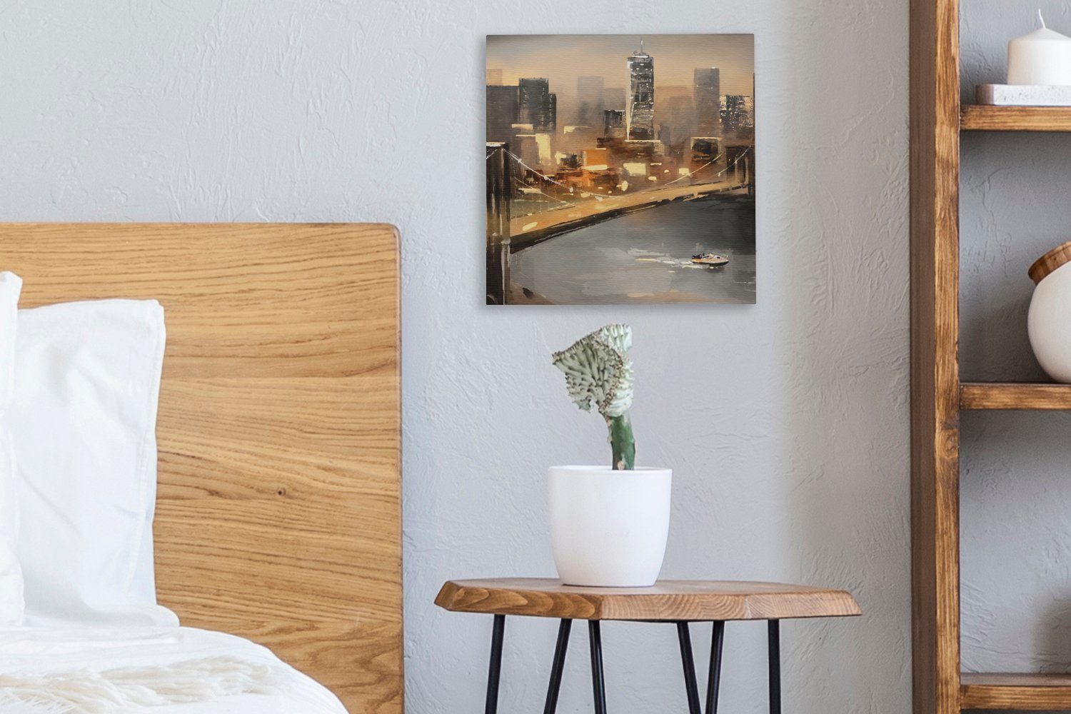 Gemälde - Bilder - (1 - Gemälde Schlafzimmer St), - Wasser, Skyline Stadt Leinwand für Wohnzimmer Öl OneMillionCanvasses®