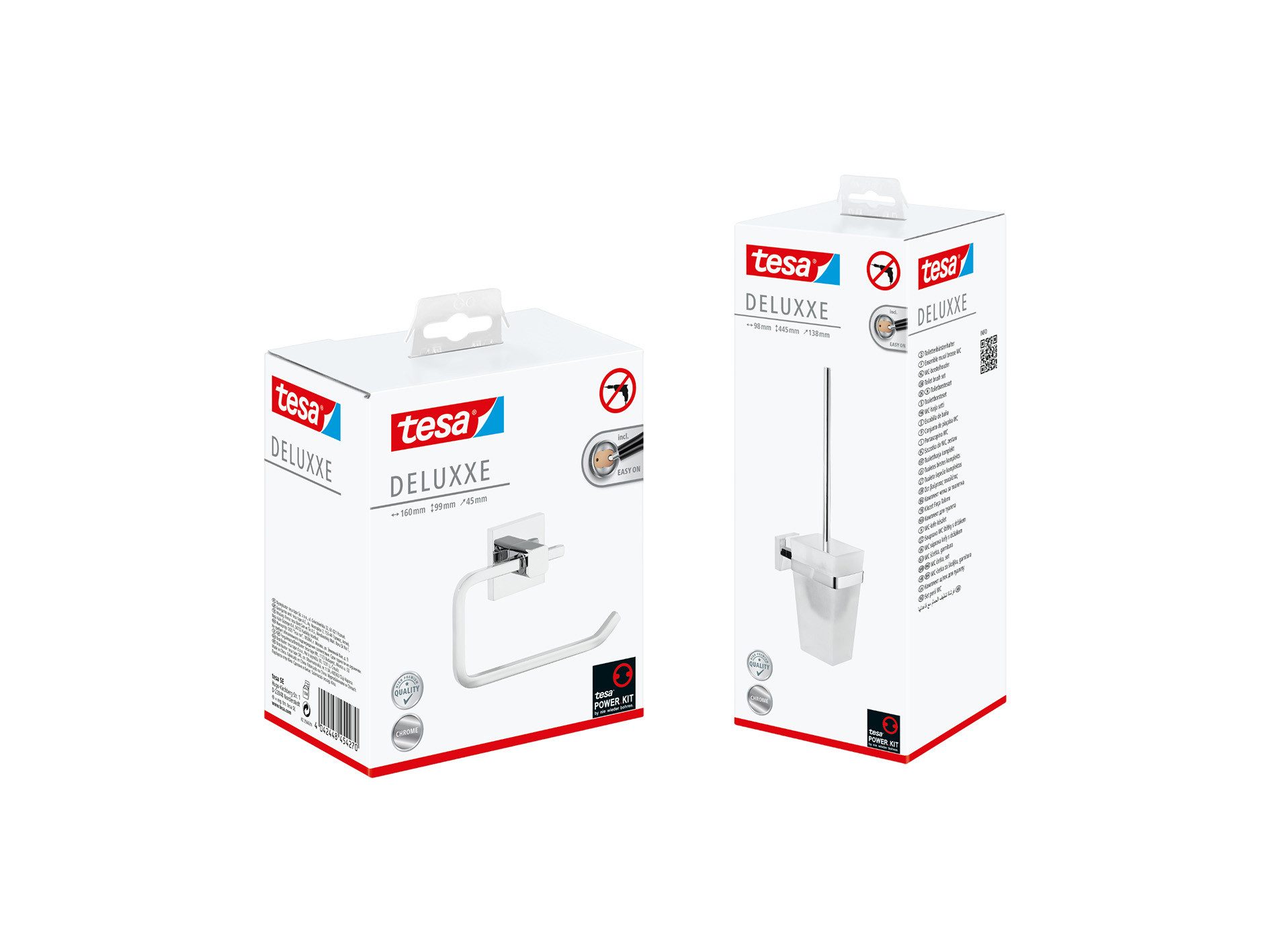 tesa Badaccessoire-Set DELUXXE Toilettenbürsten Set ohne Bohren, Spar-Set, 2 tlg., selbstklebend - chrom - silber glänzend