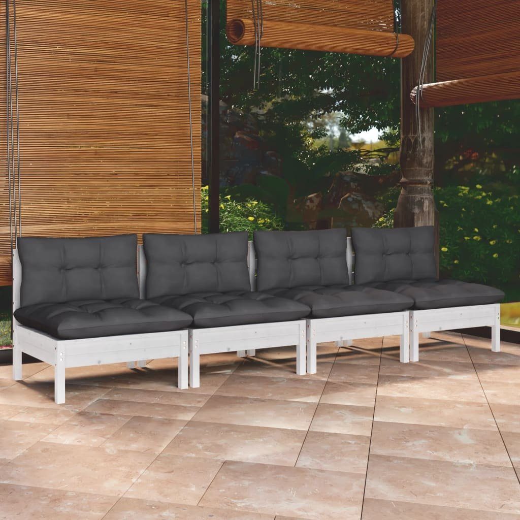 vidaXL Loungesofa 4-Sitzer-Gartensofa mit Anthrazit Kissen Massivholz Kiefer, 1 Teile Weiß