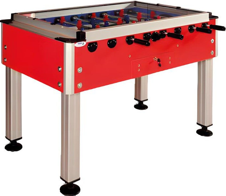 Xlmoebel Kickertisch Roter Tischkicker aus Aluminium und MDF Holz mit Glasabdeckung (Roter Tischkicker mit Glasabdeckung), Made in Europa