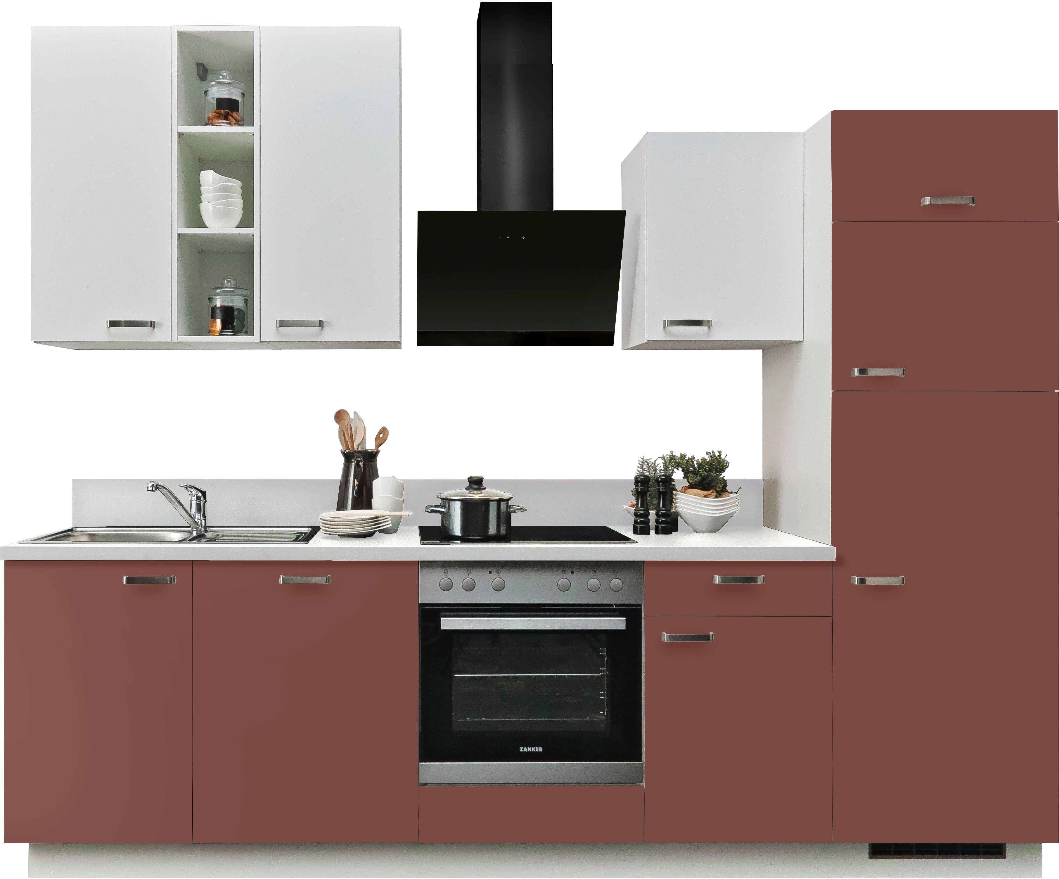 KOCHSTATION Küche "KS-Bari", wahlw. mit E-Geräten & Geschirrspüler, Soft-Close-Funktion und Vollauszug, vormontiert, Breite 280 cm