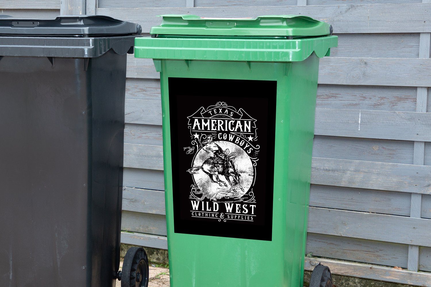Container, - Altmodisch Mülleimer-aufkleber, - Mancave - Western St), Abfalbehälter Sticker, Wandsticker (1 Cowboy MuchoWow Mülltonne,