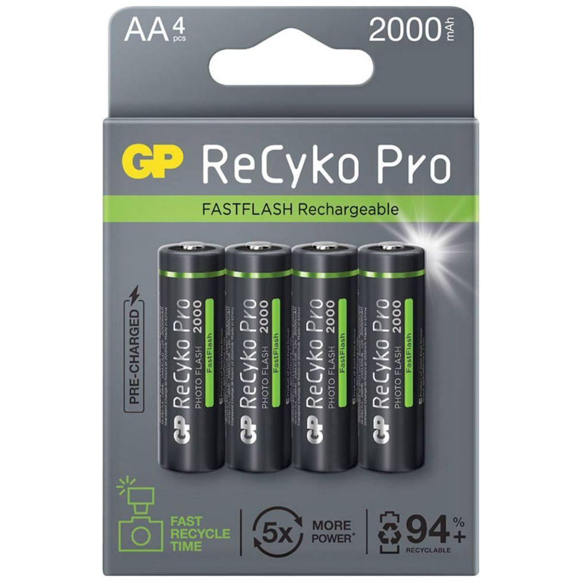 4x GP ReCyko Pro PhotoFlash AA-Akku NiMH 2000mAh Akku-Set