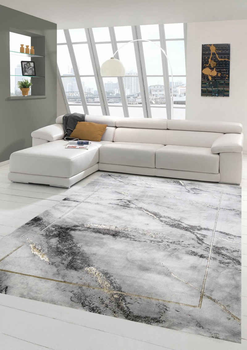 Teppich »Teppich modern Wohnzimmer Teppich Marmor Optik in grau gold«, Teppich-Traum, rechteckig, Höhe 12 mm
