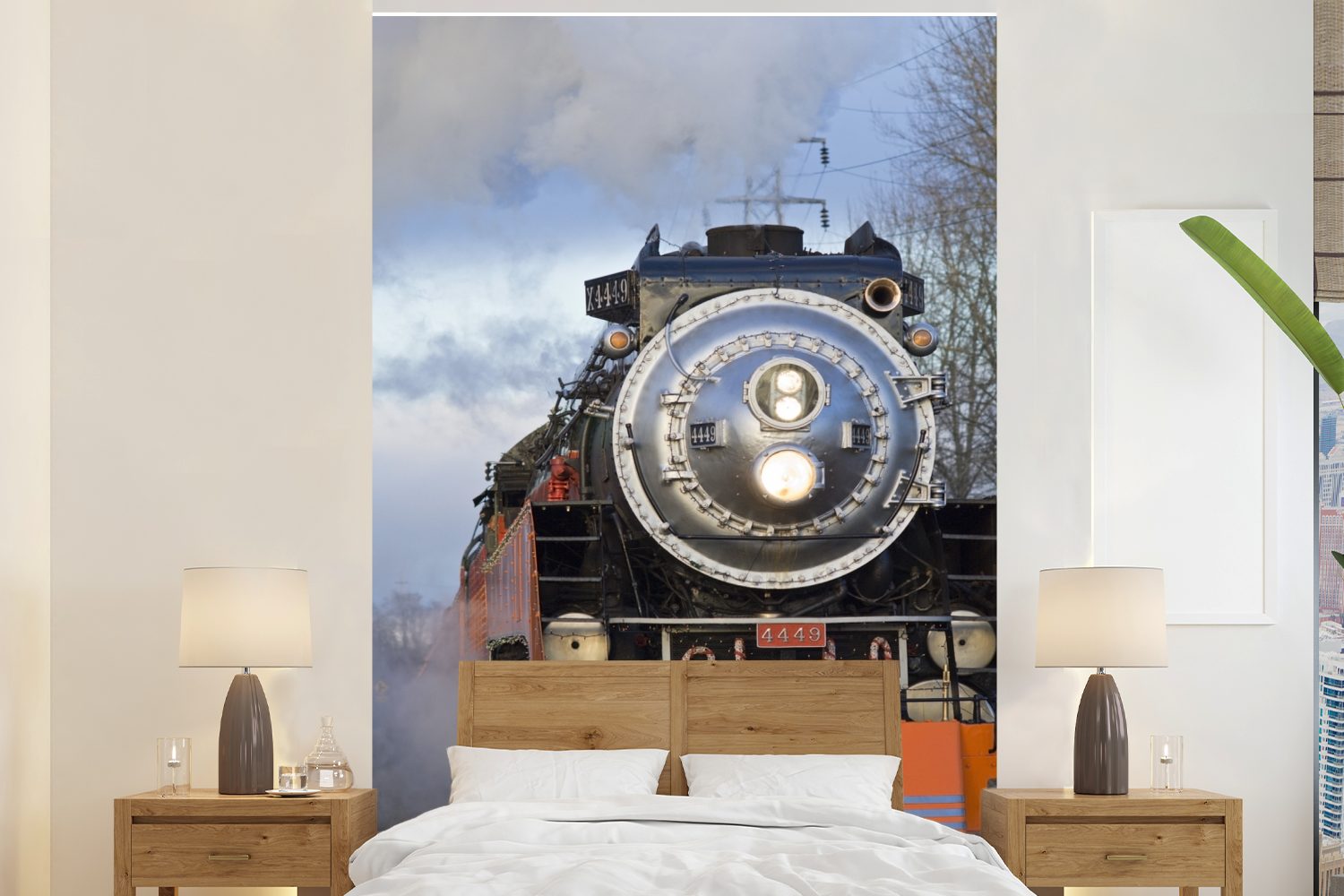 MuchoWow Fototapete Frontansicht einer Dampflokomotive, Matt, bedruckt, (3 St), Montagefertig Vinyl Tapete für Wohnzimmer, Wandtapete