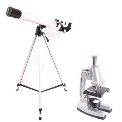 dynasun Teleskop TWMP0406, Deluxe Innovatives Optik Mikroskop & Teleskop Set 100x 400x 900x Vergrösserung Lern Schüler Set Komplett mit viel Zubehör
