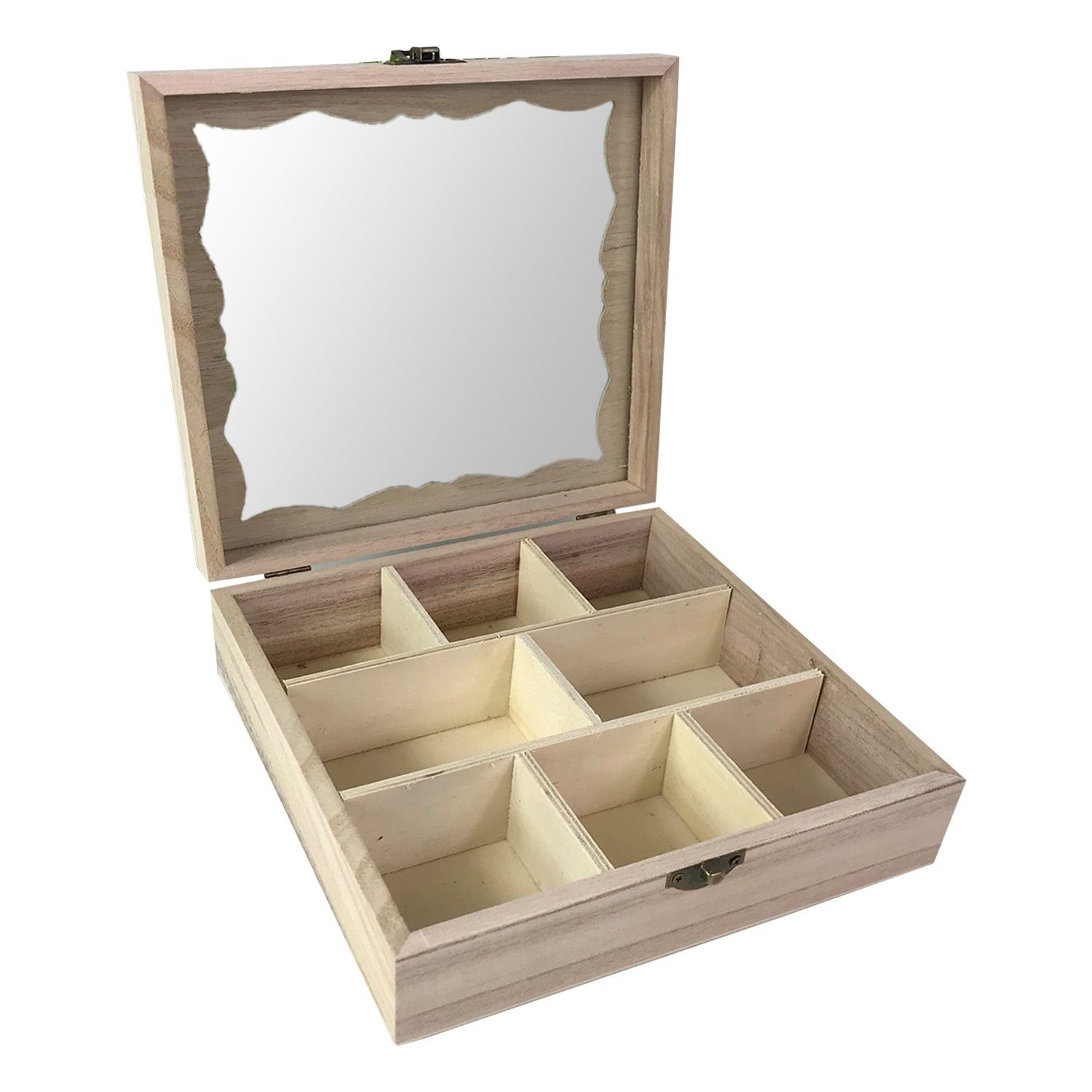 Mojawo Gewürzbehälter Teebox Holz Natur mit Glasdeckel 8 Fächer günstig online kaufen