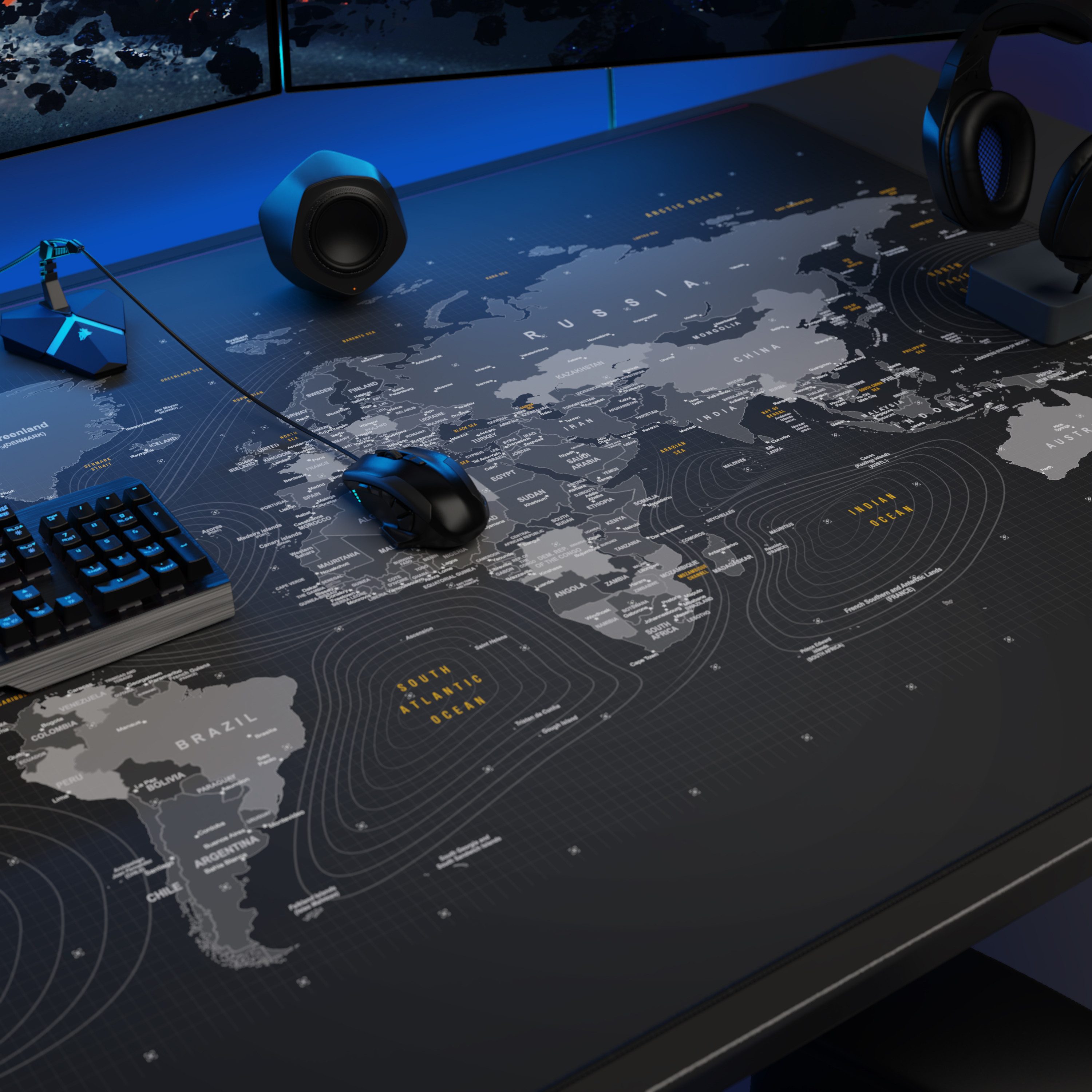 Titanwolf Gaming Mauspad XXXL Speed Mousepad 1200 x 800 x 3 mm, große Schreibtischauflage, rutschfest, abwaschbar, Geschwindigkeit, Präzision, Weltkarte Englisch