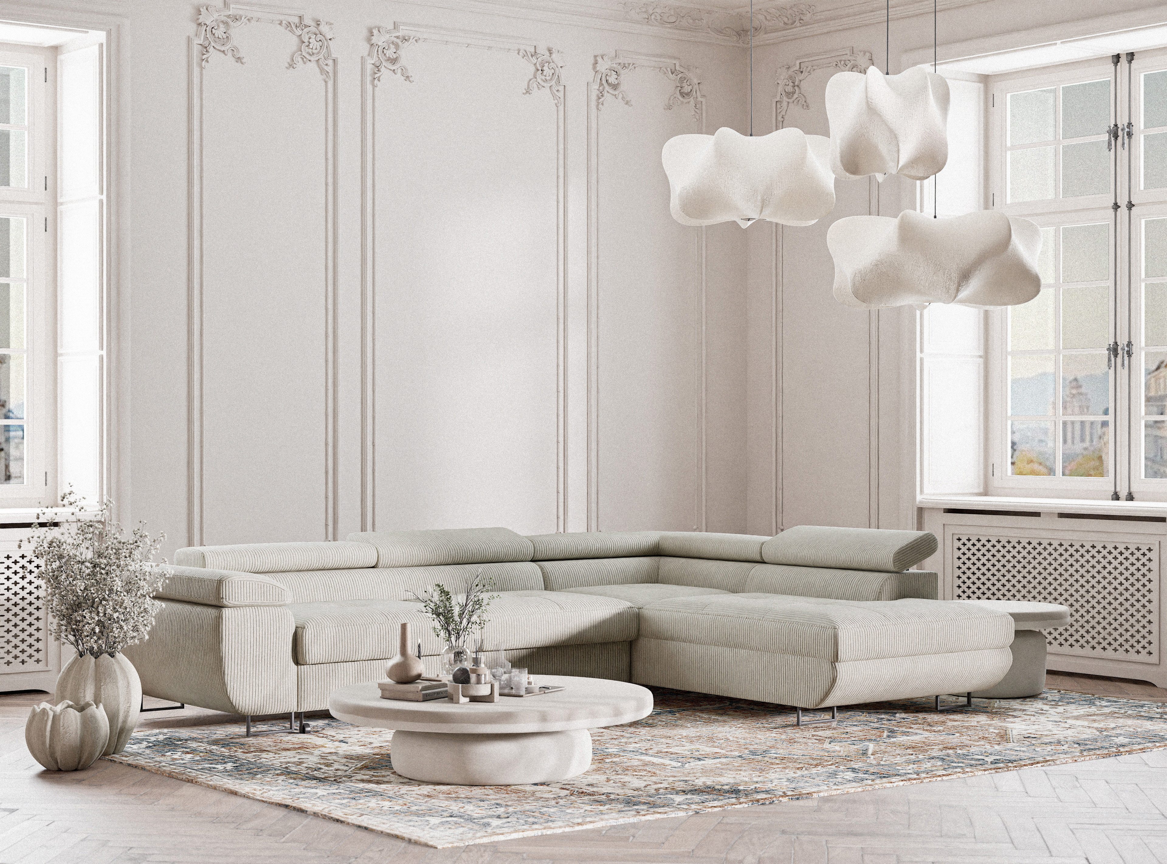 Maison de Rêve Ecksofa Concord mit Schlaffunktion, L-Form Ecksofa mit Bettkasten, Eckcouch, Liegefläche 130x200 cm