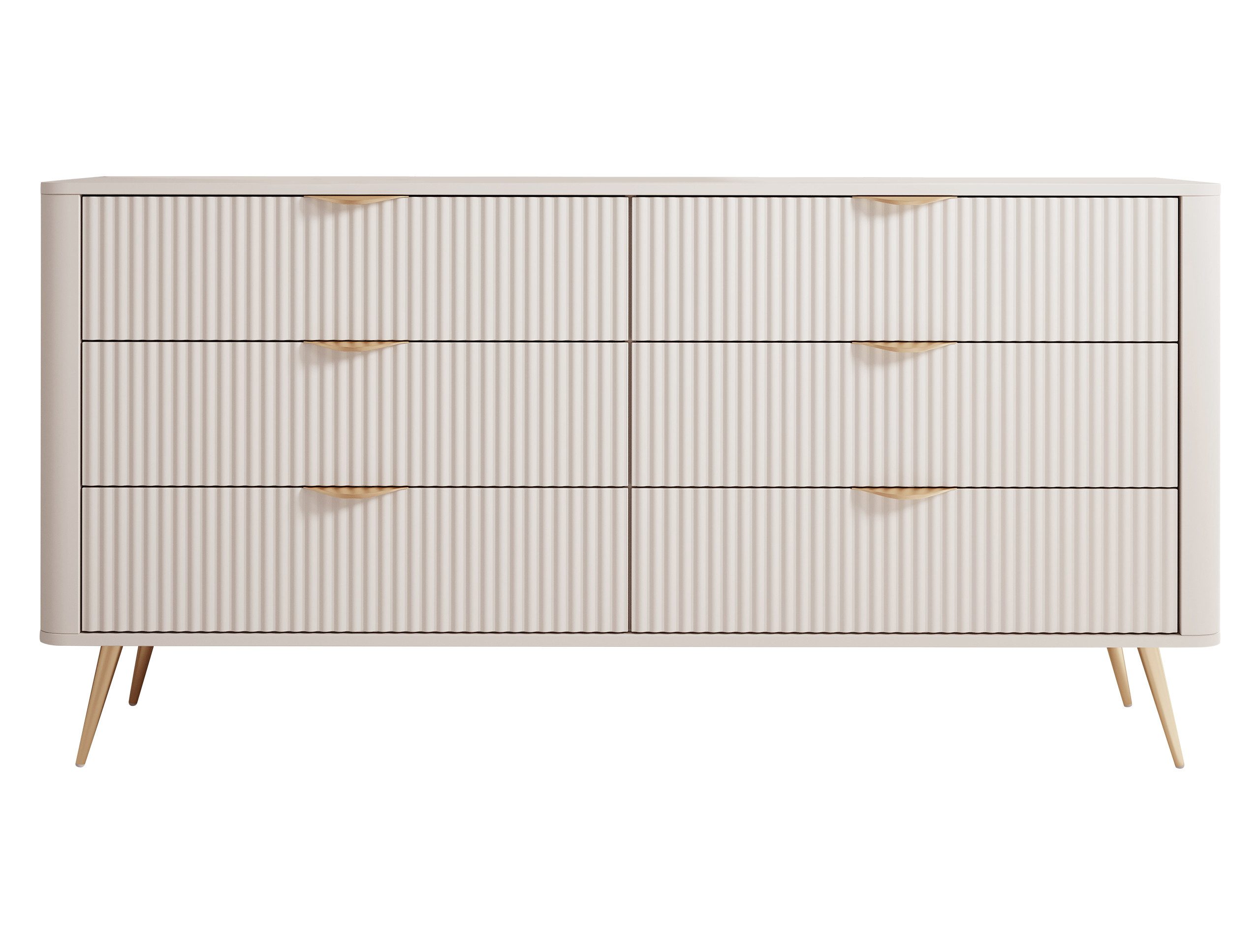 MIRJAN24 Kommode Lante 6S (mit sechs Schubladen), Metallfüße und Aluminiumgriffe, 164x38x82 cm