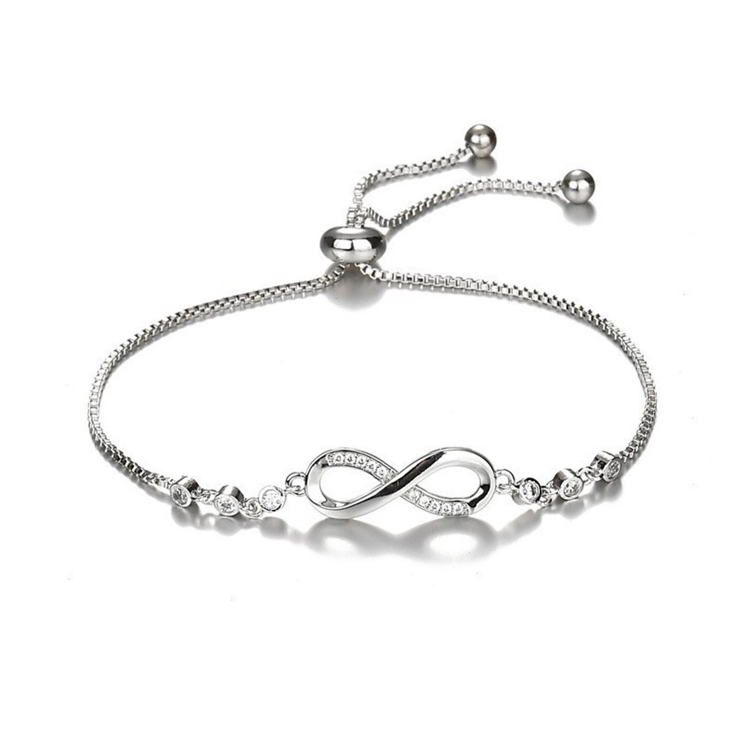 KARMA Silberarmband Damen Armband Infinity Silber925 Kristalle (Unendlichkeit, Damenarmband Silber verstellbar), elegantes Schmuckstück zeitloses Design