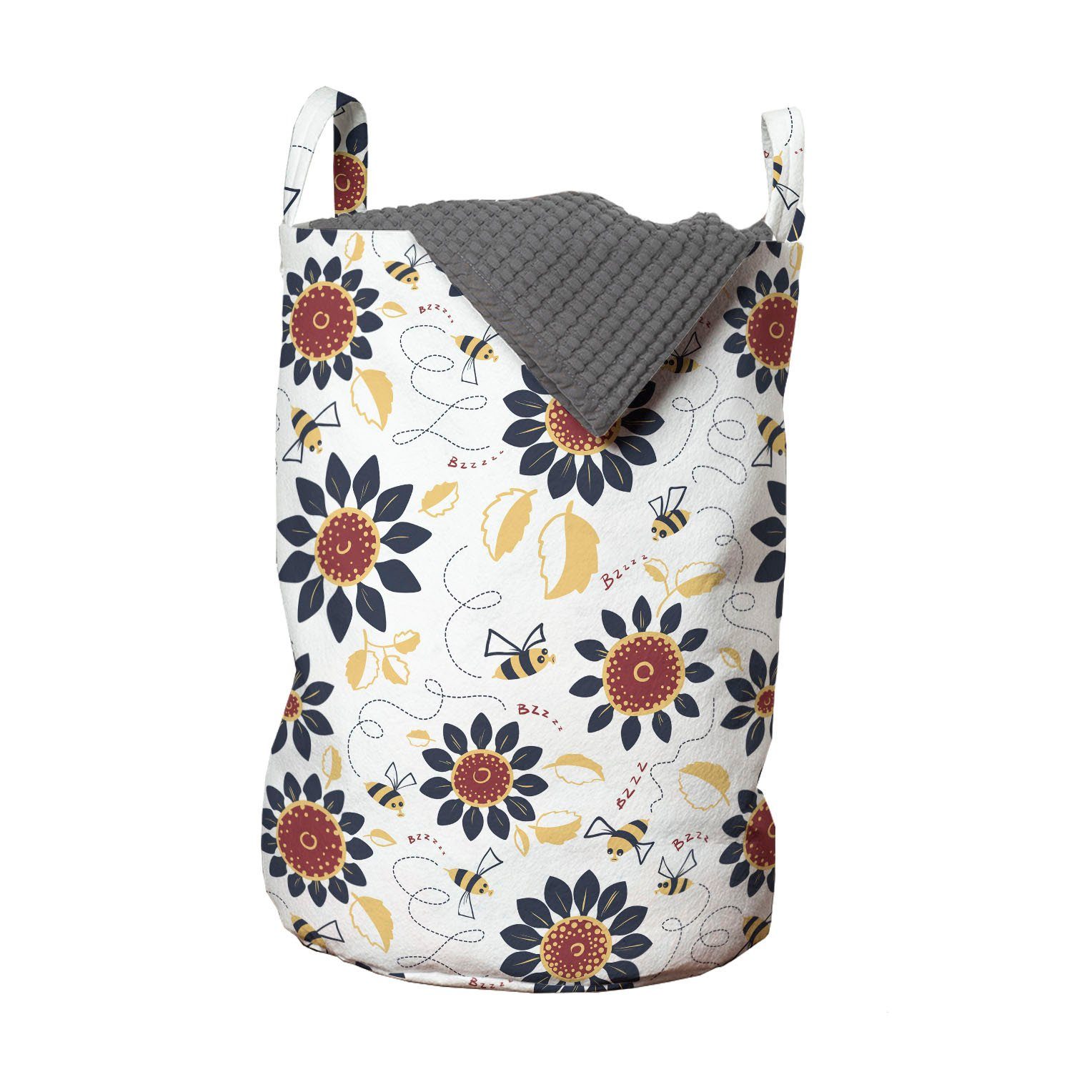 Abakuhaus Wäschesäckchen Wäschekorb mit Griffen Kordelzugverschluss für Waschsalons, Biene Sonnenblumen und lustige Bienen