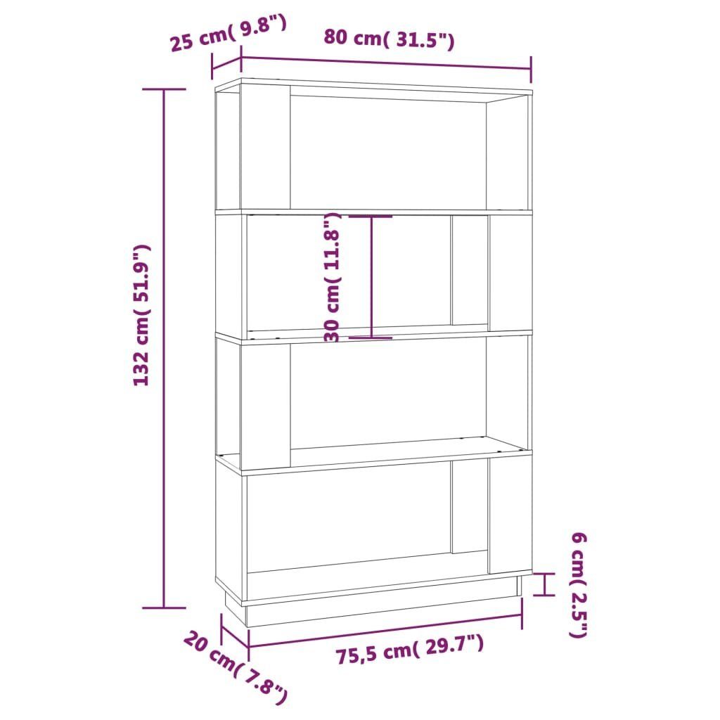 vidaXL Regal Bücherregal Raumteiler 80x25x132 Grau cm Massivholz Regal Ki Stehregal