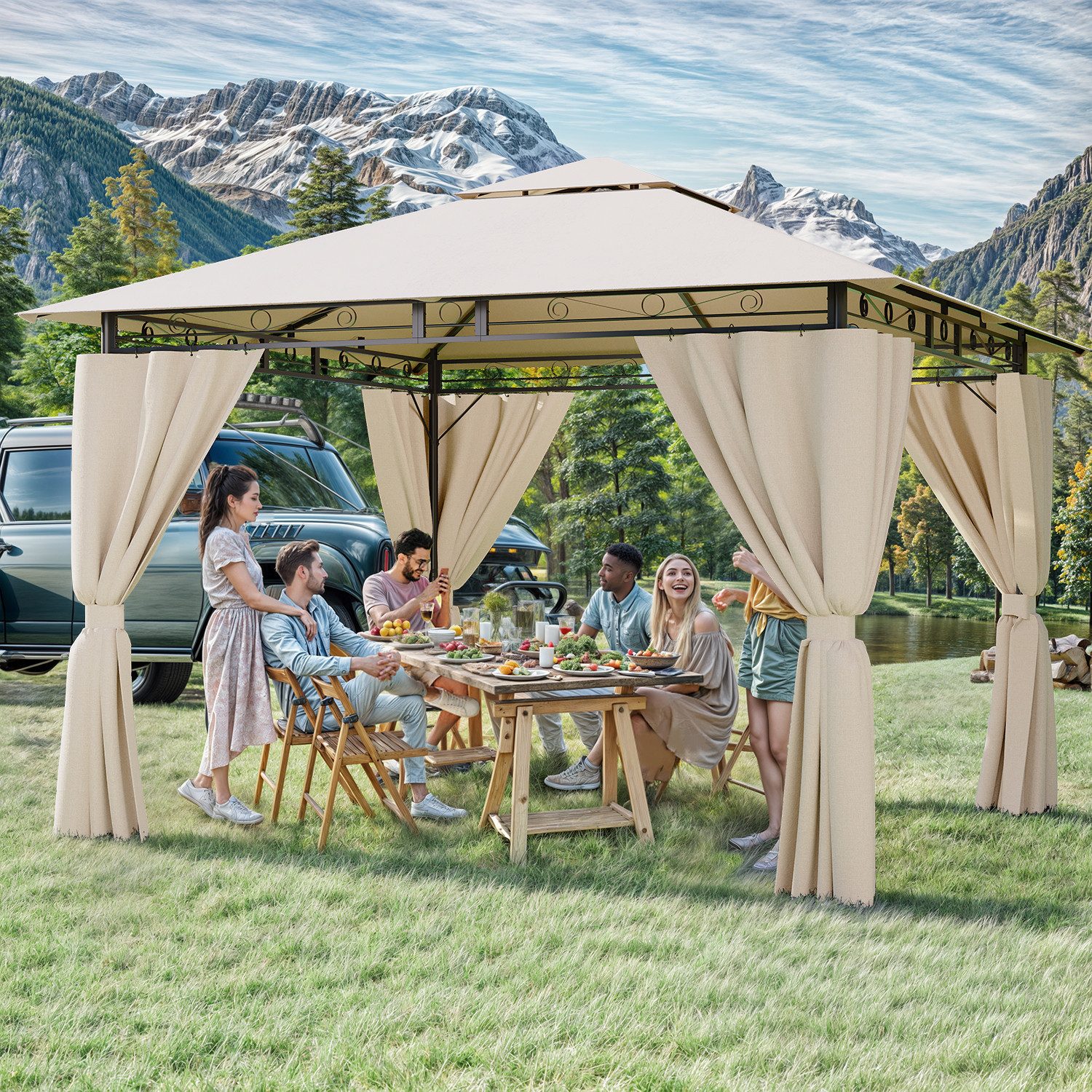 HOMALL Pavillon Winterfest und Wasserdicht, Patio Pavillons für 4-8 Persone günstig online kaufen