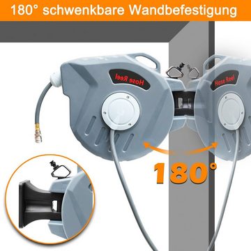 Clanmacy Schlauchaufroller Druckluftschlauch Aufroller automatisch 1/4" Anschluss, Wandschlauchbox inkl. Gartenschlauch, 10m 20m 30m Schlauchtrommeln, (Komplett-Set)