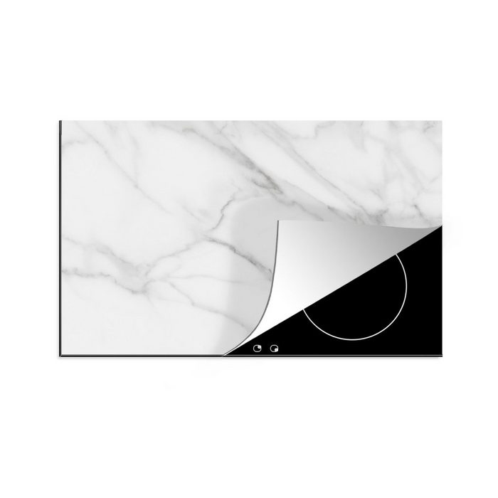 MuchoWow Herdblende-/Abdeckplatte Marmor - Strukturiert - Weiß - Grau - Stein - Marmoroptik Vinyl (1 tlg) induktionskochfeld Schutz für die küche Ceranfeldabdeckung