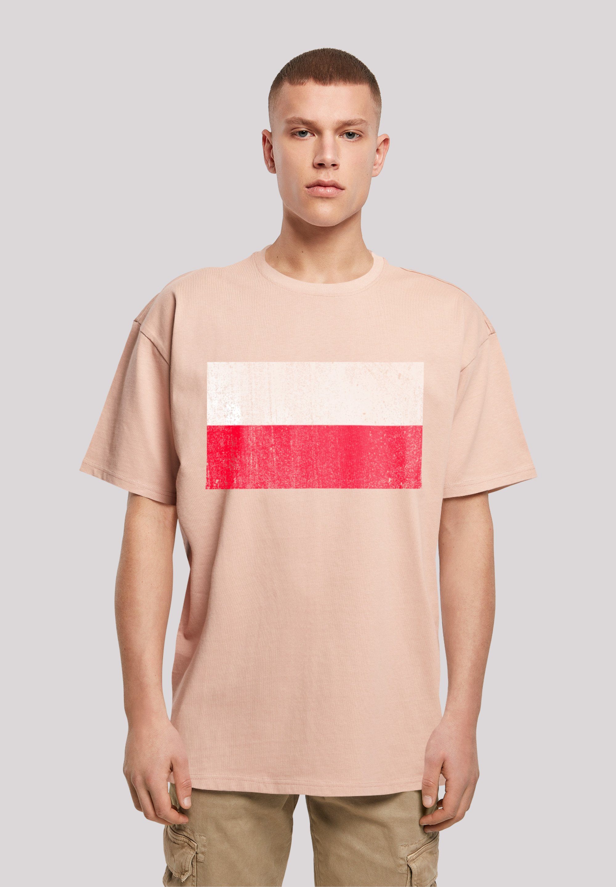 F4NT4STIC T-Shirt Poland Polen Flagge distressed Print amber