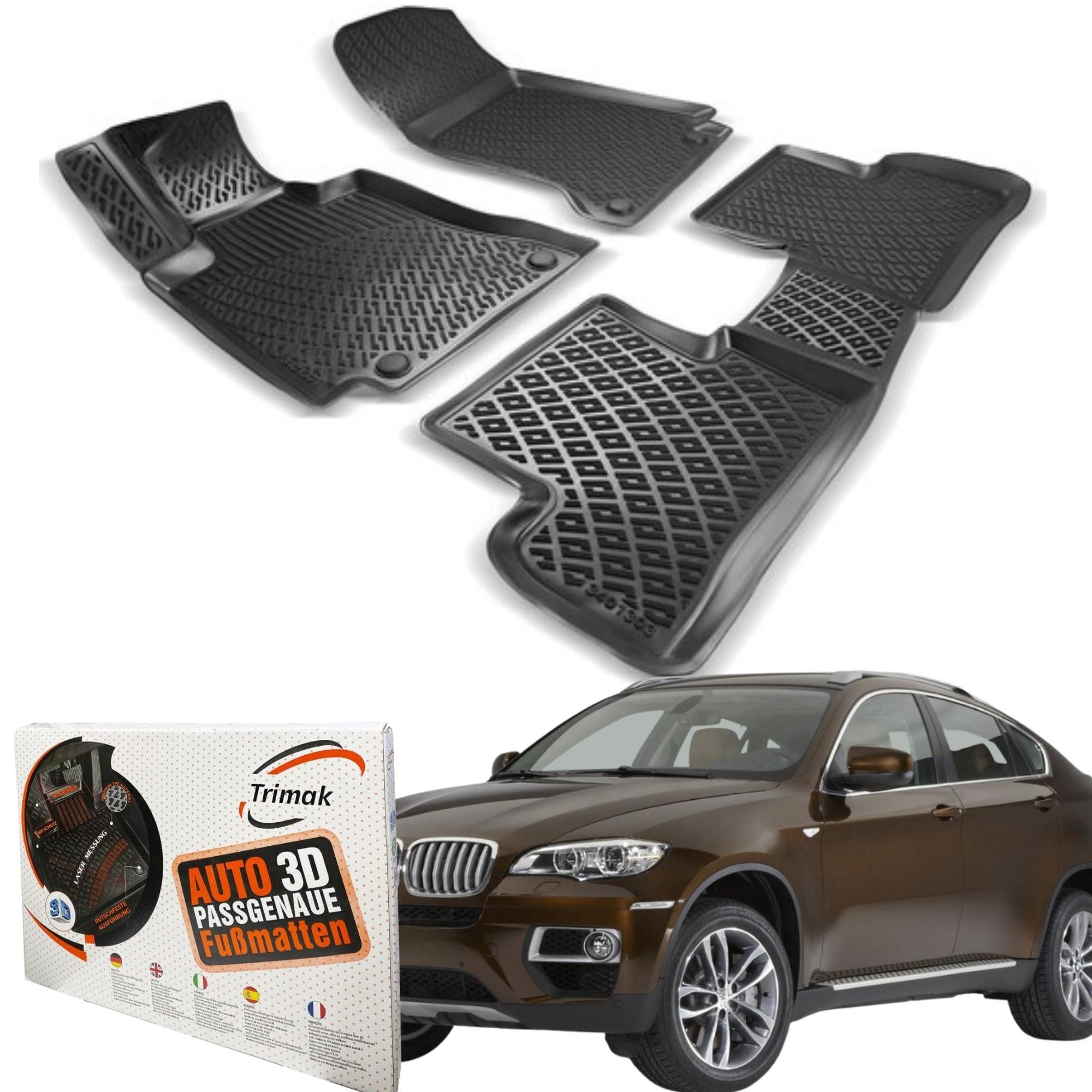 Passform-Fußmatten Kompatibel mit BMW X6 E71 2008-2014 3D Auto Gummimatten